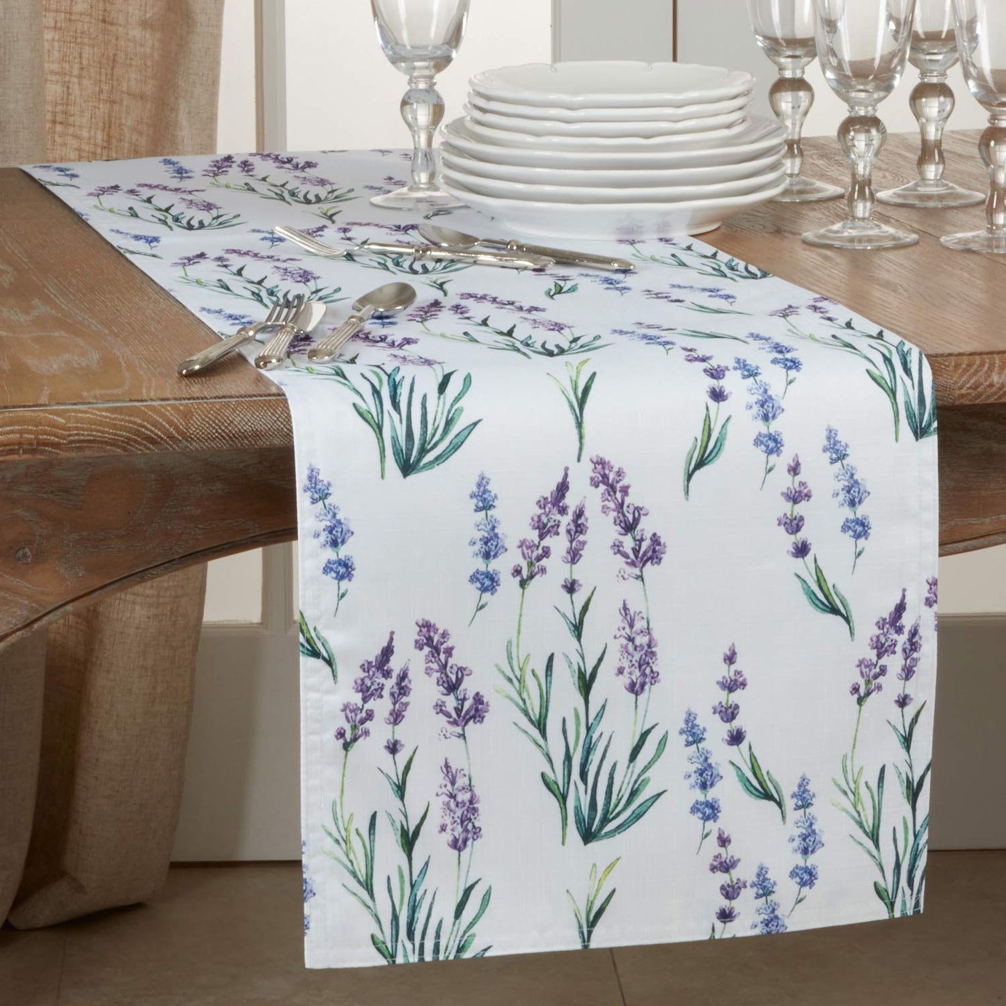 Fennco Styles Garden Lavender Print Tablecloth - Various Size for Home, Dining Room Décor, Banquets, Indoor & Outdoor Event, Family Gathering and Special Occasion