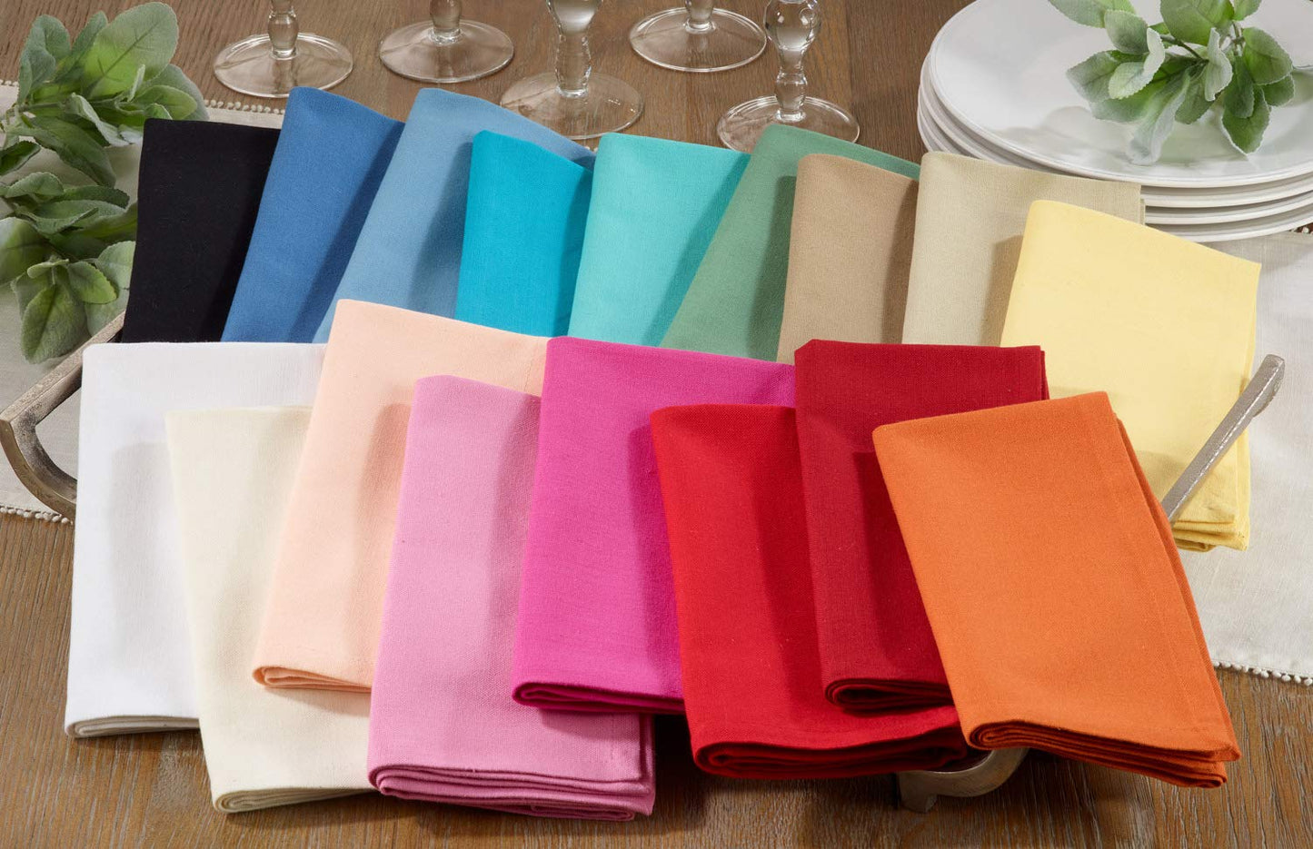 Fennco Styles Solid Bold Colors 20-Inch Square Cotton Cloth Napkins for Everyday Use, Dining Table, Banquet and Special Occasion