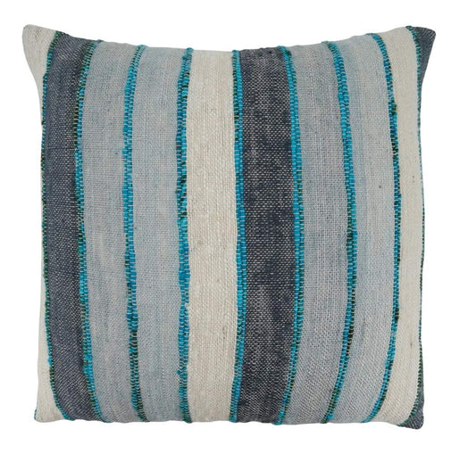 Fennco Styles Woven Chindi Striped 100% Cotton Decorative Throw Pillow Cover & Insert 20 x 20 Inch - Blue Throw Pillow for Home, Couch, Living Room and Bedroom Décor