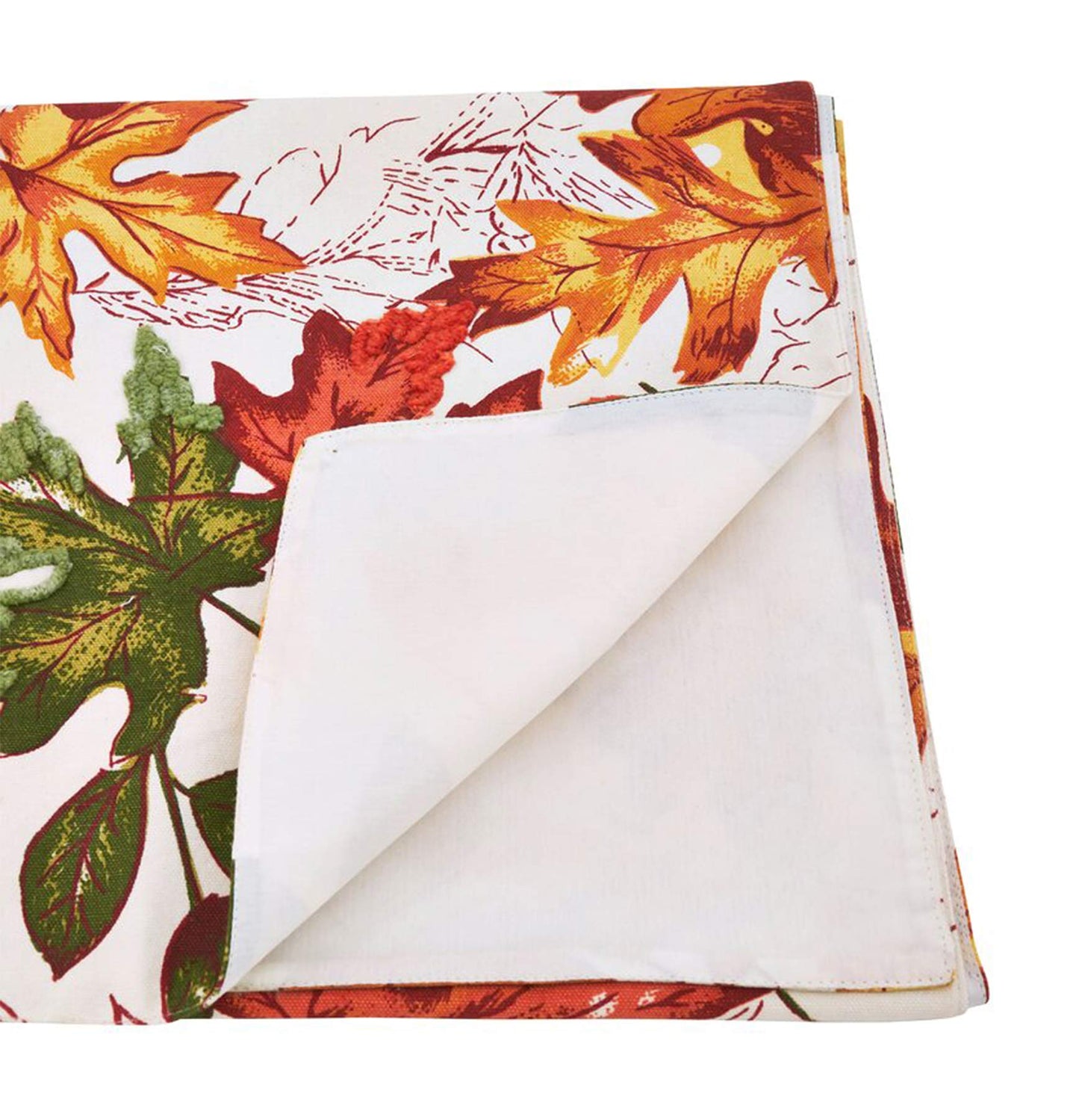 Fennco Styles Warm Embroidered Autumn Leaves Cotton Tablecloth - Multicolored Holiday Table Cover for Thanksgiving, Banquets, Family Gathering and Special Occasion