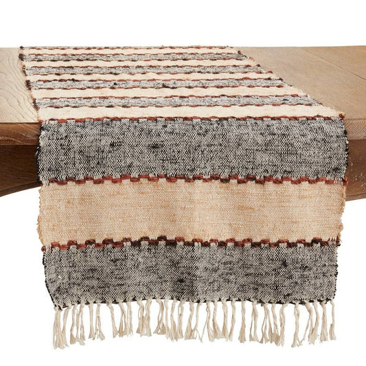 Fennco Styles Woven Striped Fringe Cotton Table Runner 16" W x 72" L – Multicolored Rustic Table Cover for Home Décor, Dining Table, Banquets, Everyday Use and Special Events