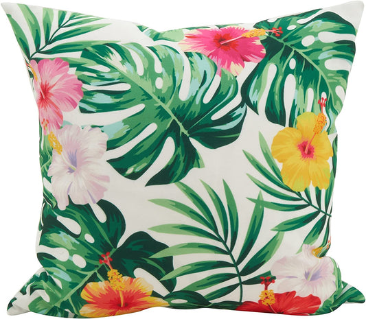 Fennco Styles Tropical Hibiscus Poly Filled Decorative Throw Pillow 18" W x 18" L - Multicolored Flower Cushion for Home, Indoor Outdoor, Living Room, Couch, Bedroom and Office Décor