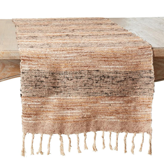 Fennco Styles Woven Striped Fringe Table Runner 16" W x 72" L - Brown Cotton Table Cover for Home Décor, Dining Table, Banquets, Family Gathering and Special Events