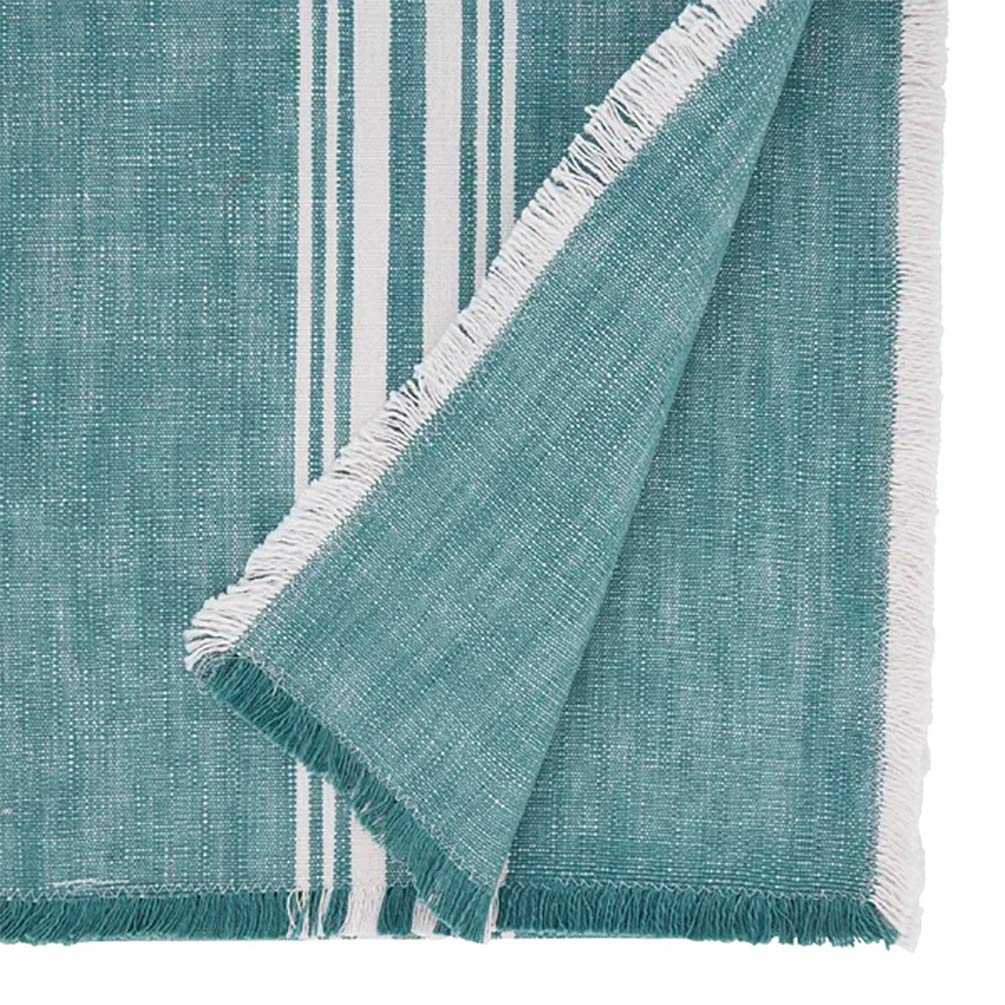 Fennco Styles Contemporary Striped Fringe Cotton Table Runner 13" W x 72" L - Blue Table Cover for Home, Dining Table Décor, Family Gathering, Banquets and Special Events