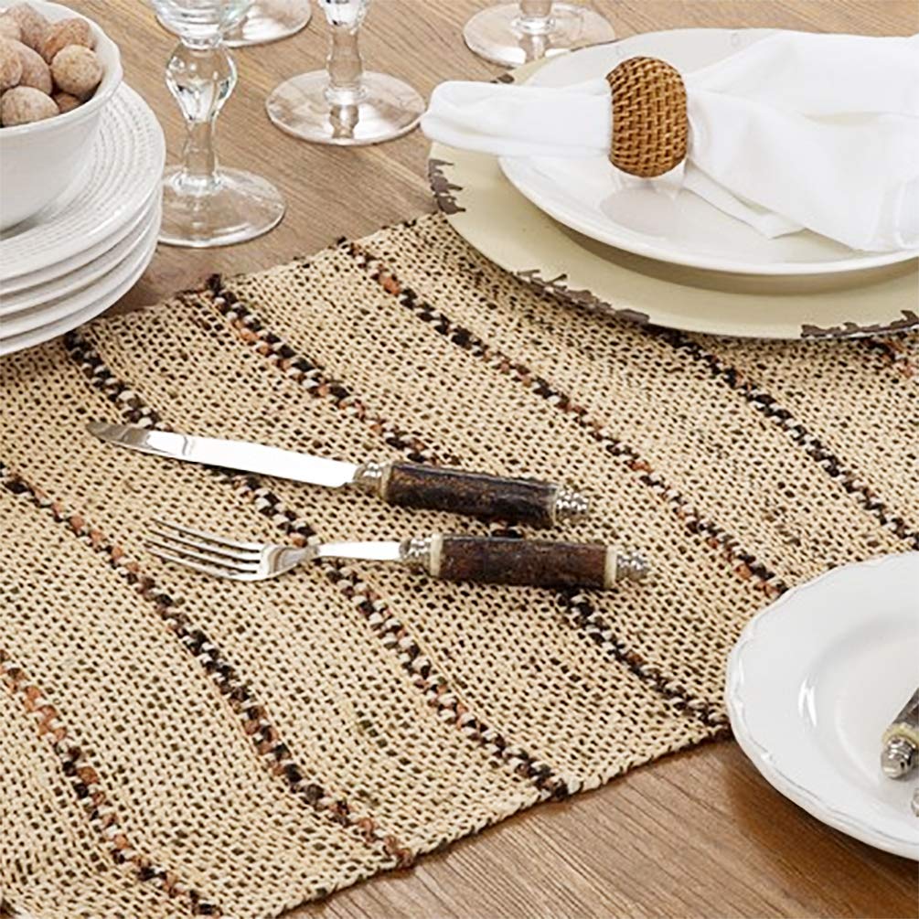 Fennco Styles Woven Striped with Fringe Cotton Table Runner 16" W x 72" L – Natural Rustic Table Cover for Home Décor, Dining Table, Banquets, Everyday Use and Special Events