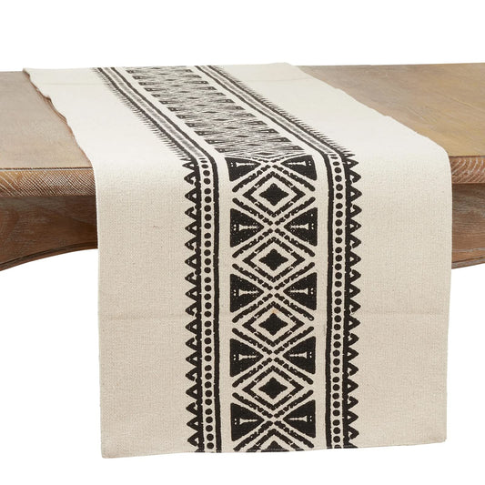 Fennco Styles Tribal Print Mud Cloth 100% Cotton Table Runner 16" W x 72" L - Black & White Geometric Table Cover for Home Décor, Everyday Use, Banquets and Special Occasion