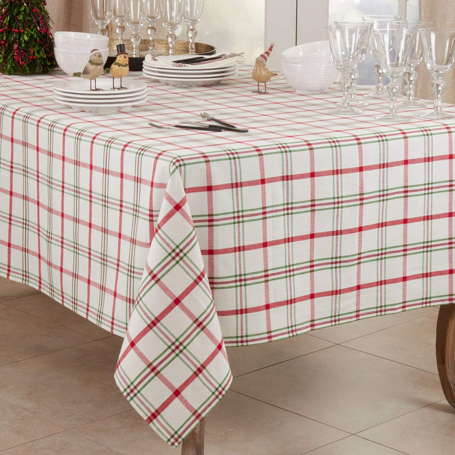 Fennco Styles Holiday Plaid Design 100% Cotton Tablecloth 70" W x 70" L - Red Green Table Cover for Home, Dining Table Decor, Banquet, Christmas and Special Event