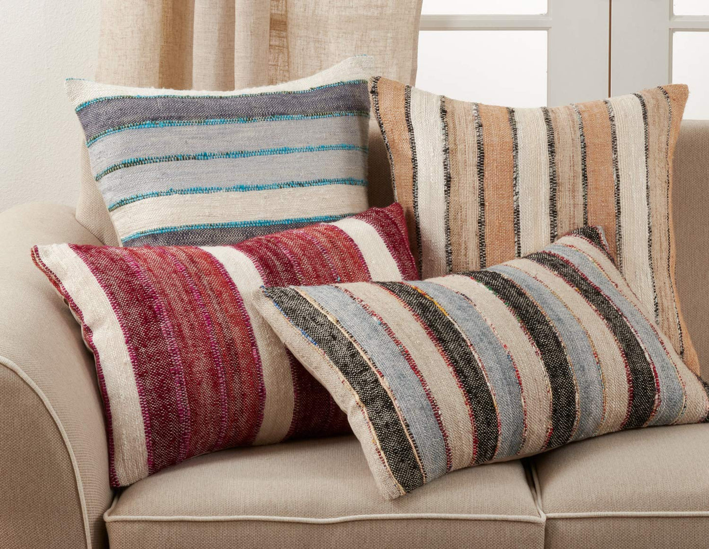 Fennco Styles Woven Chindi Striped 100% Cotton Decorative Throw Pillow Cover 16 x 24 Inch - Multicolored Throw Pillow Case for Home, Couch, Living Room and Bedroom Décor