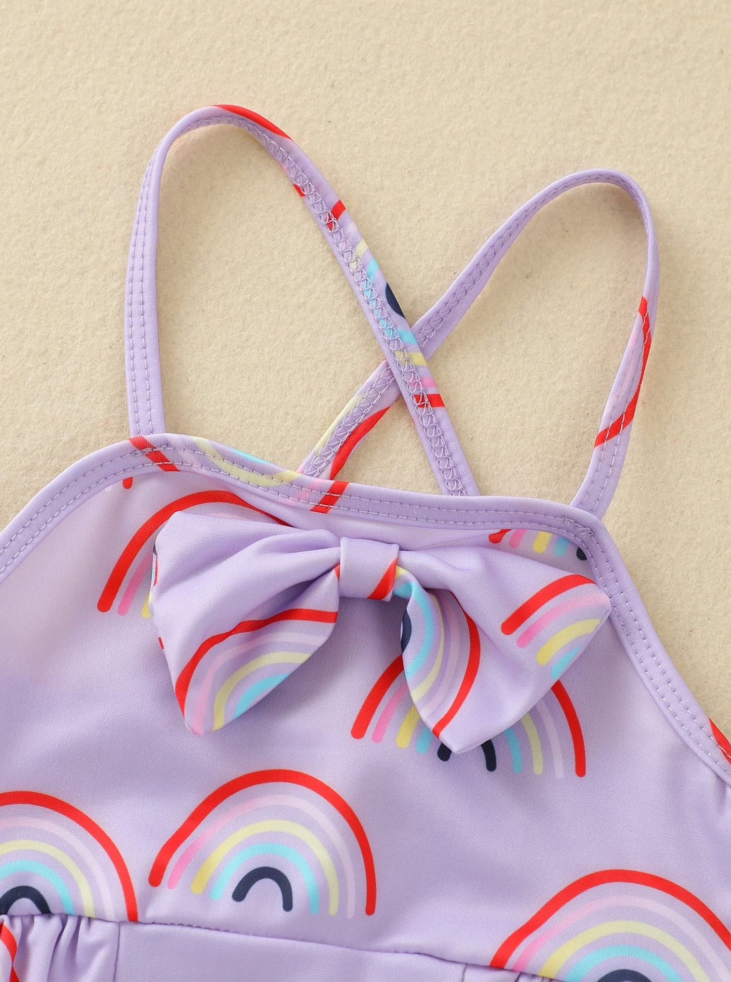 stylesilove Baby Toddler Girls Rainbow Print One-Piece Swimsuit Ruffle Crisscross Back Bathing Suit Beach Swimwear