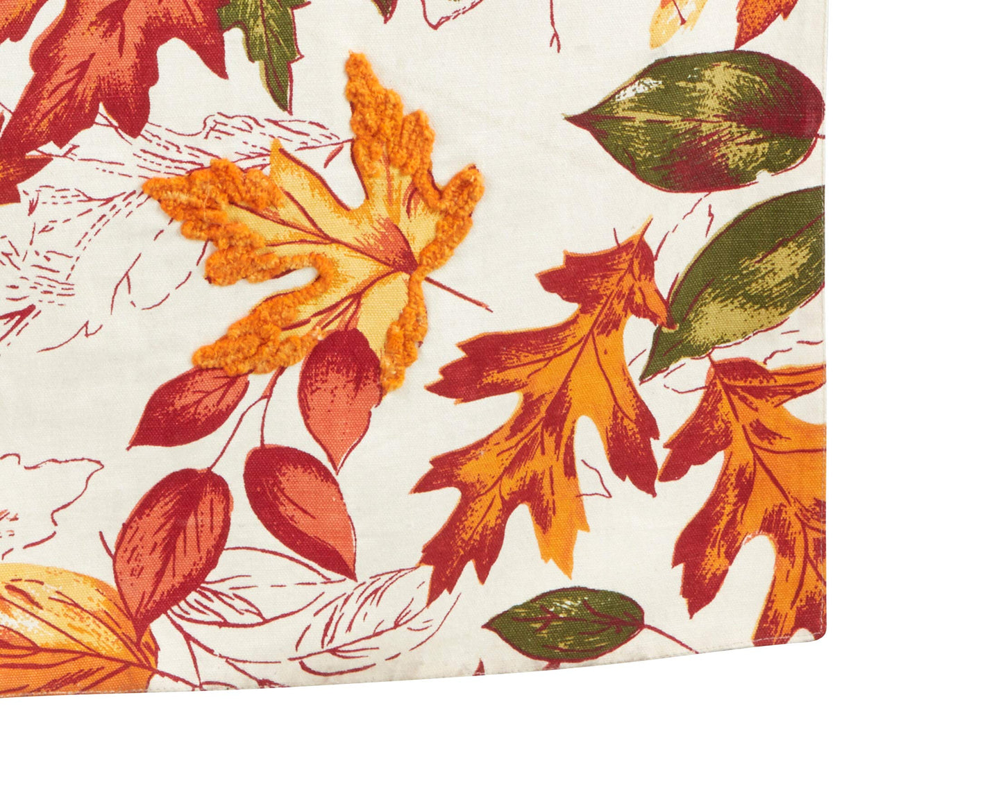 Fennco Styles Warm Embroidered Autumn Leaves Cotton Tablecloth - Multicolored Holiday Table Cover for Thanksgiving, Banquets, Family Gathering and Special Occasion