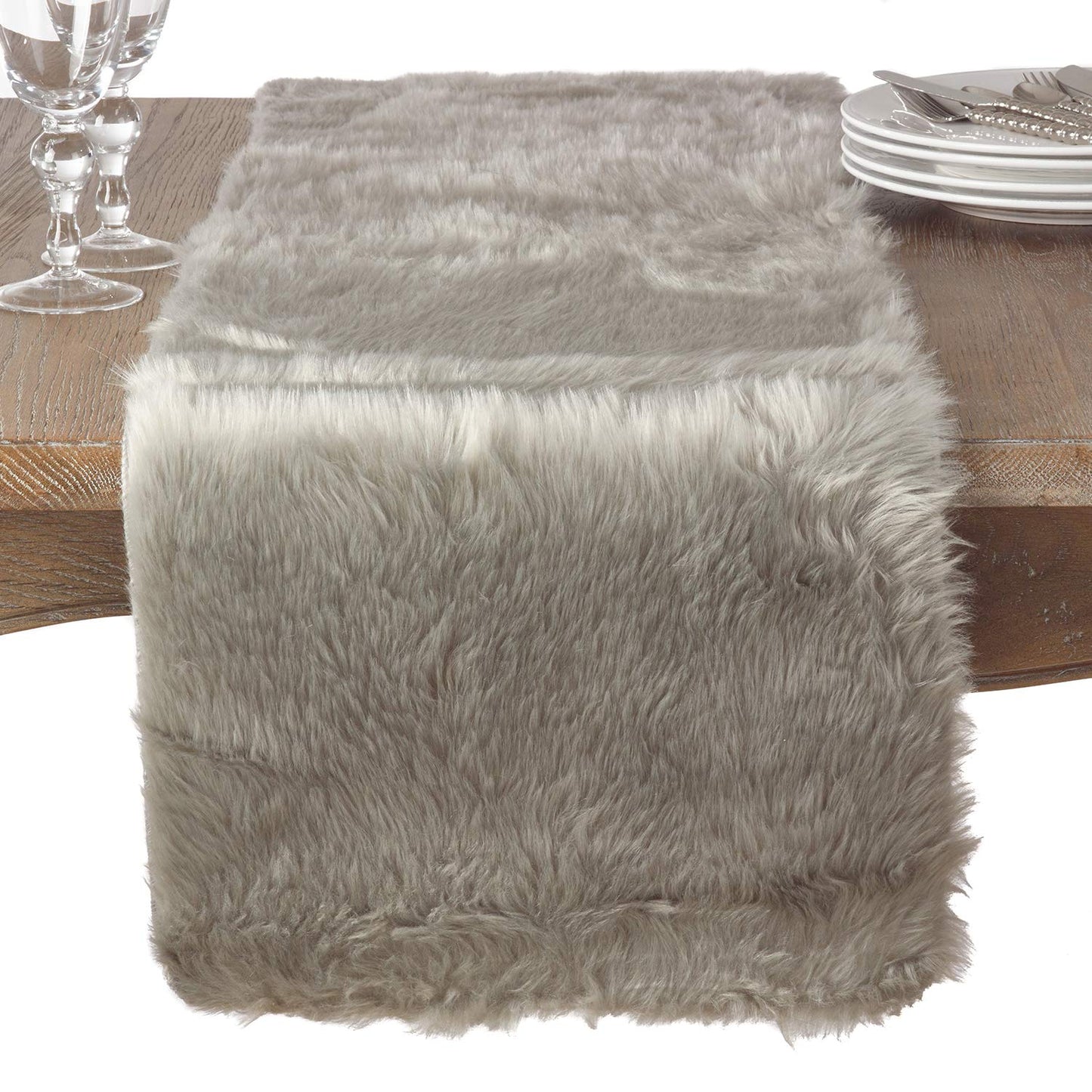 Fennco Styles Juneau Faux Fur Table Runner - Solid Color Soft Plush Table Cover for Home, Dining Room, Banquets, Holiday and Special Occasion