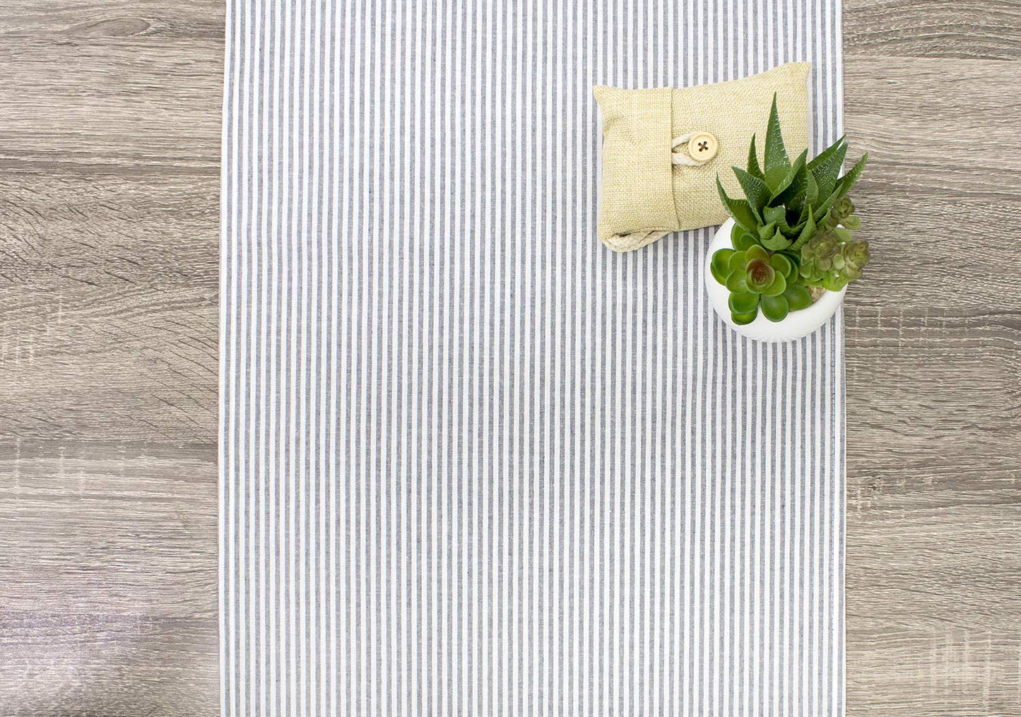 Fennco Styles Simple Ticking Stripes Reversible Pure Cotton Table Runner - Grey Double Layers Table Cover for Everyday Use, Banquets, Family Gathering, Special Events and Home Décor