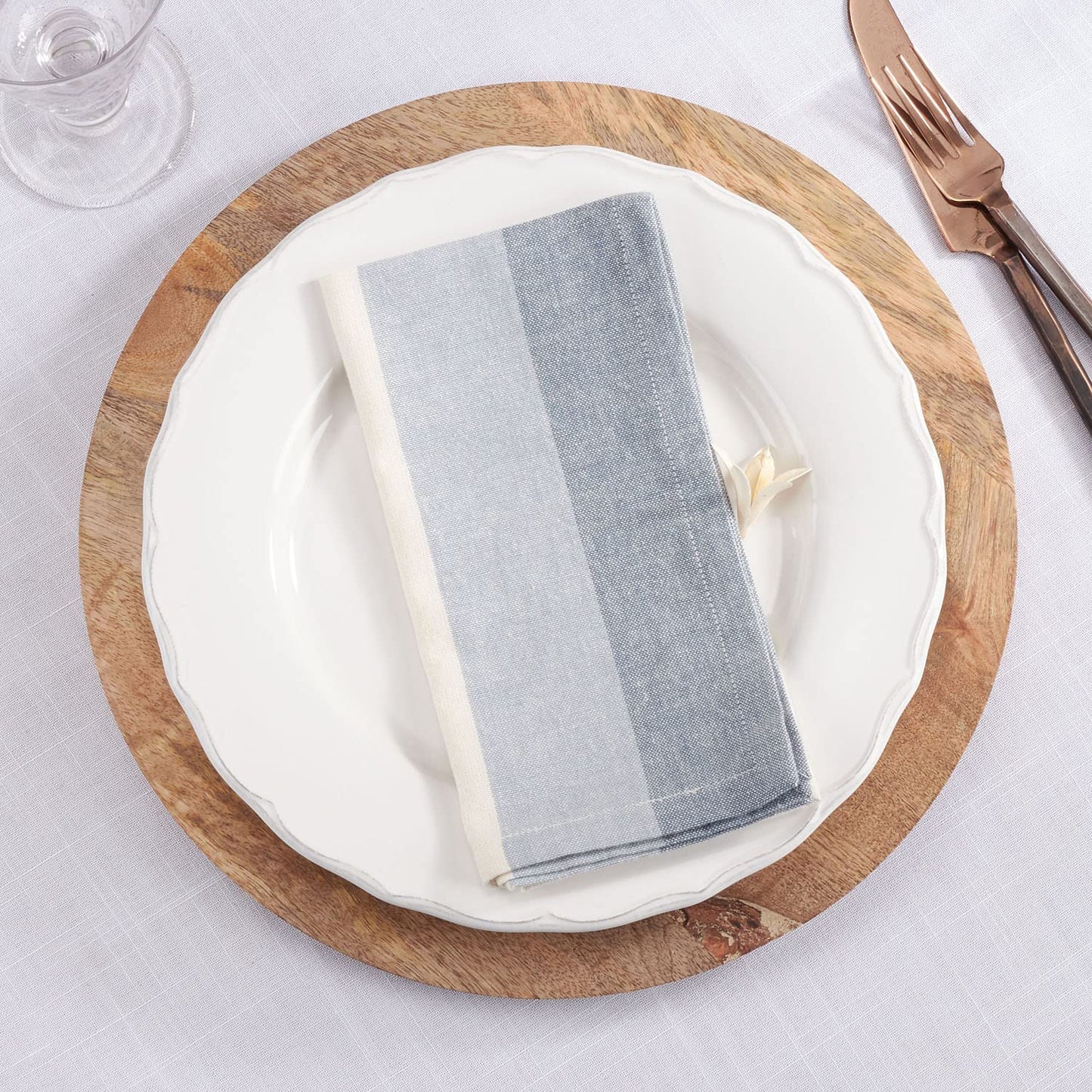 Fennco Styles Ribbed Design Classic Striped Cotton Table Runner 14" W x 72" L - Blue Woven Table Cover for Home, Dining Table, Banquets, Holidays and Special Occasions