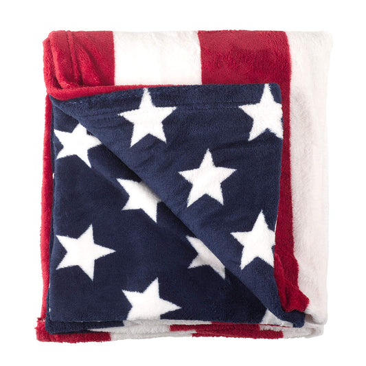 Fennco Styles Patriotic Collection USA Flag Stars and Stripes 50 x 60 Inch Plush Throw – Red Throw Blanket for Couch, Bedroom and Living Room Décor