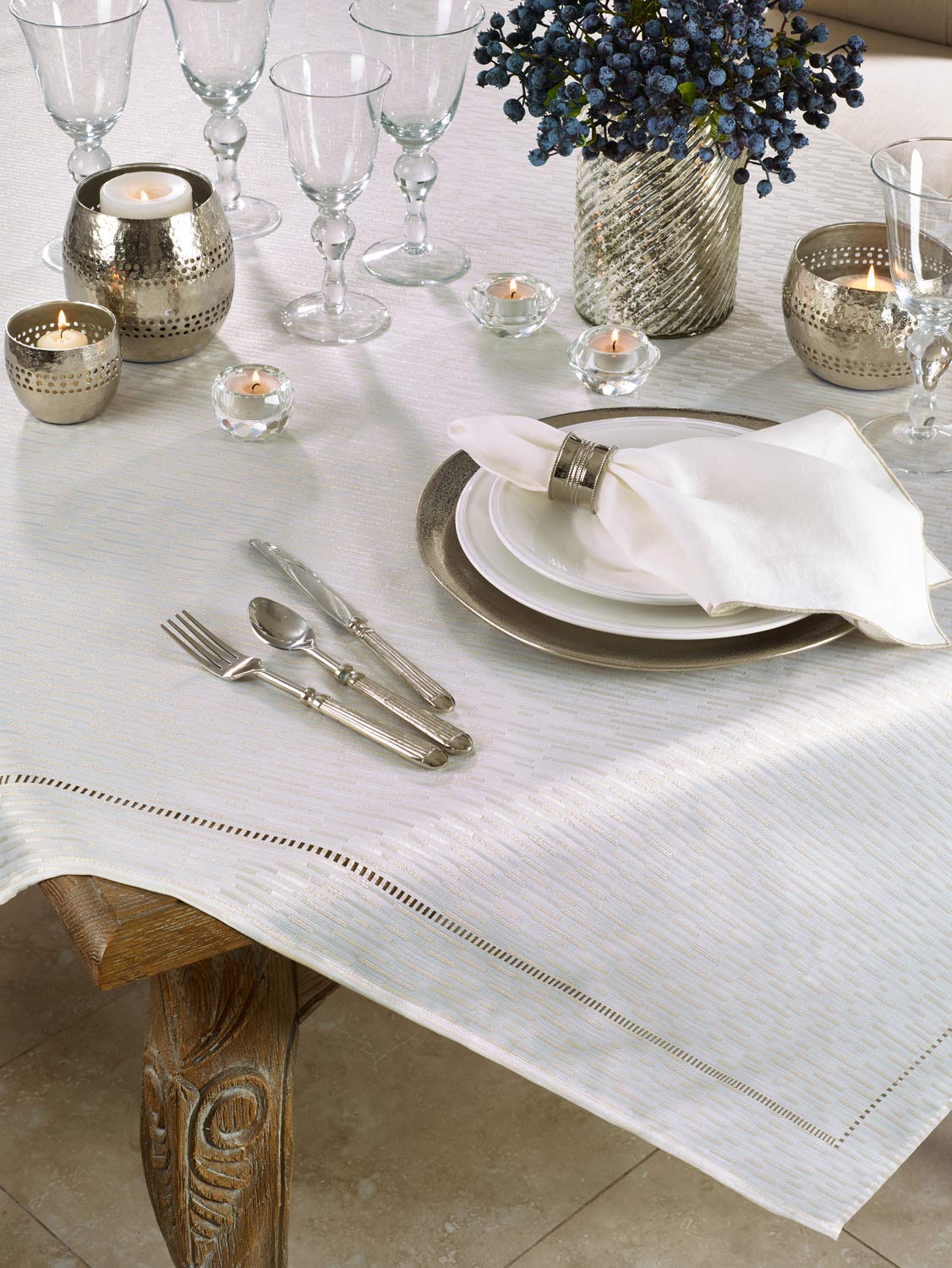 Fennco Styles Linette Shimmering Hemstitched Table Runner