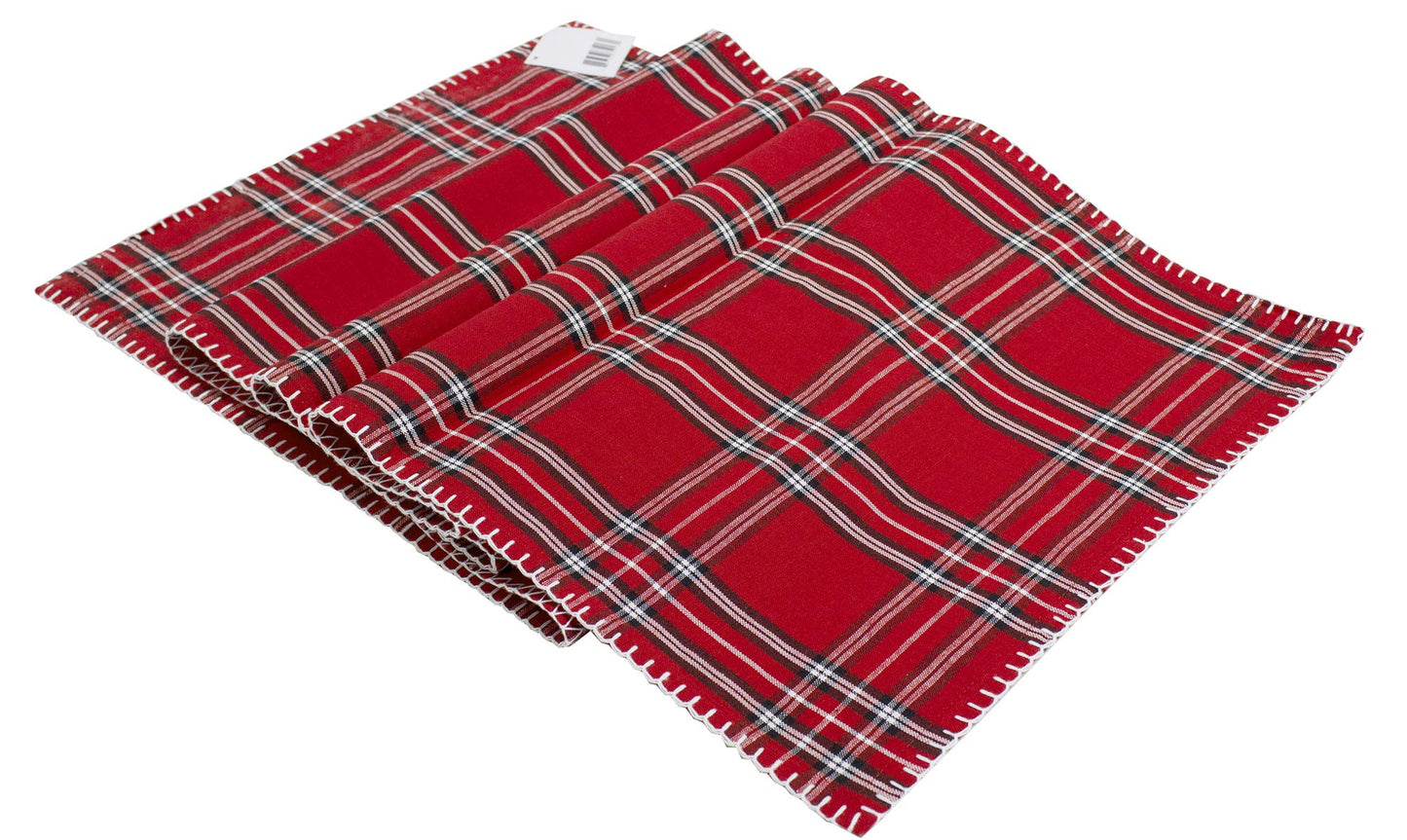 Fennco Styles Contemporary Plaid Whip Stitched Flange 100% Pure Cotton Table Linens – Red Table Linens for Christmas Banquets, Family Gathering, Special Events and Home Décor