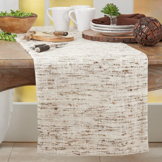 Fennco Styles Linen Cotton Textured Table Runner 16" W x 72" L - Oatmeal Woven Table Cover for Home Décor, Dining Table, Banquets and Special Occasion