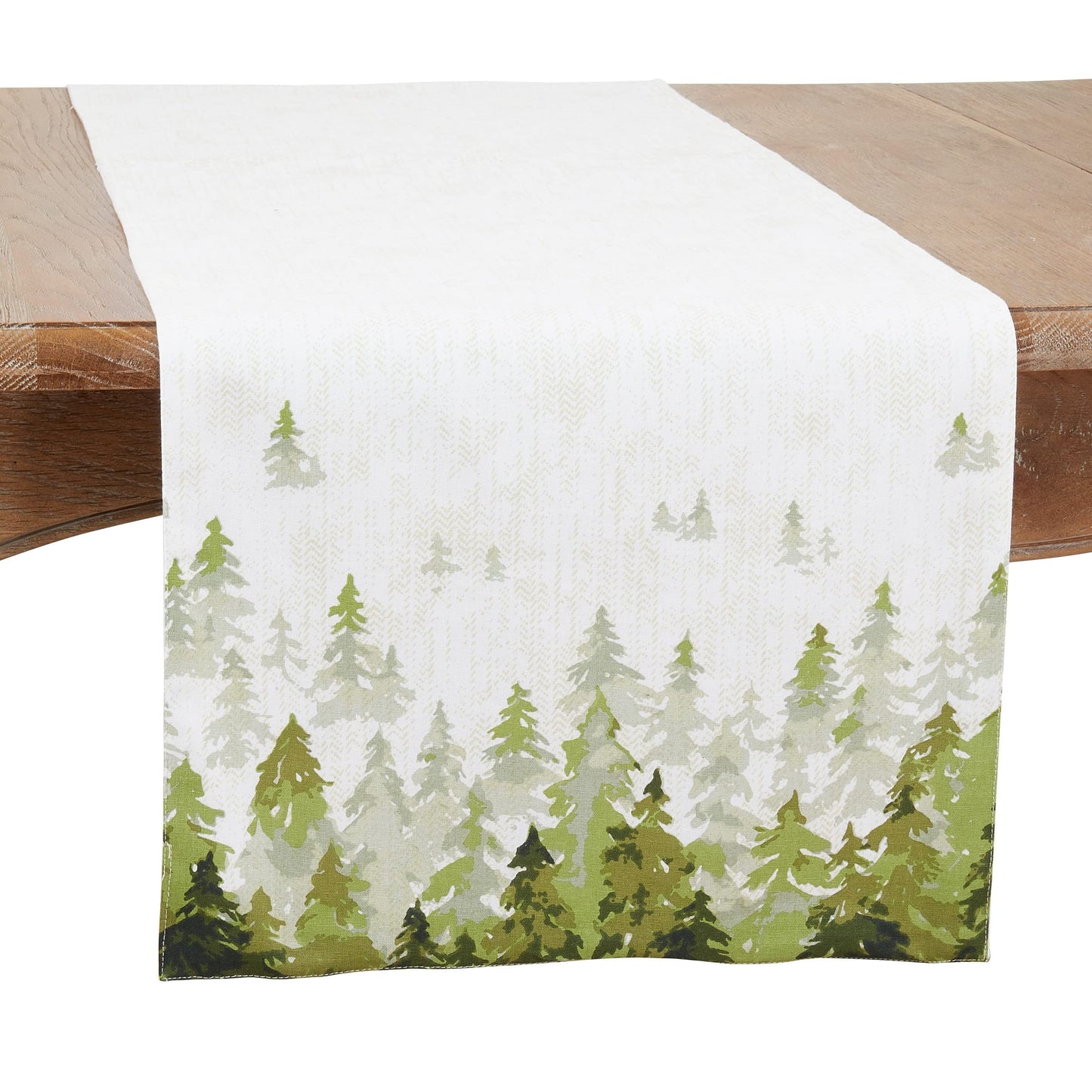 Fennco Styles Winter Pine Trees Christmas Cotton Table Runner 16" W x 72" L - Green Festive Table Cover for Home, Dining Room, Holiday Décor, Banquets, Holiday and Special Events