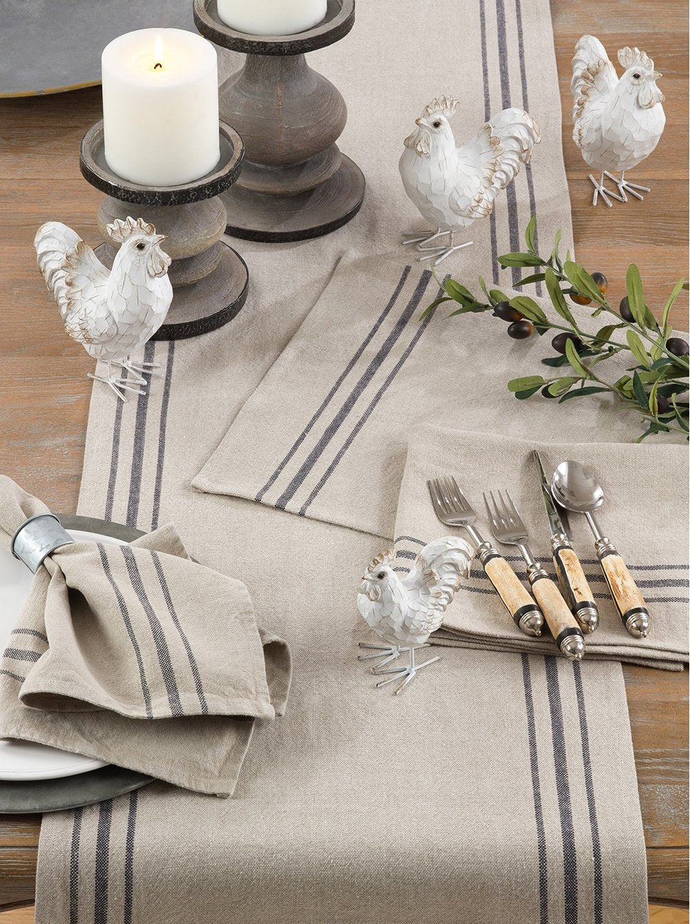 Fennco Styles Ferme Maison Collection Causal Black Striped 100% Pure Linen Table Linens - Natural Table Linens for BBQ Party, Banquets, Farmhouse Events and Home Décor