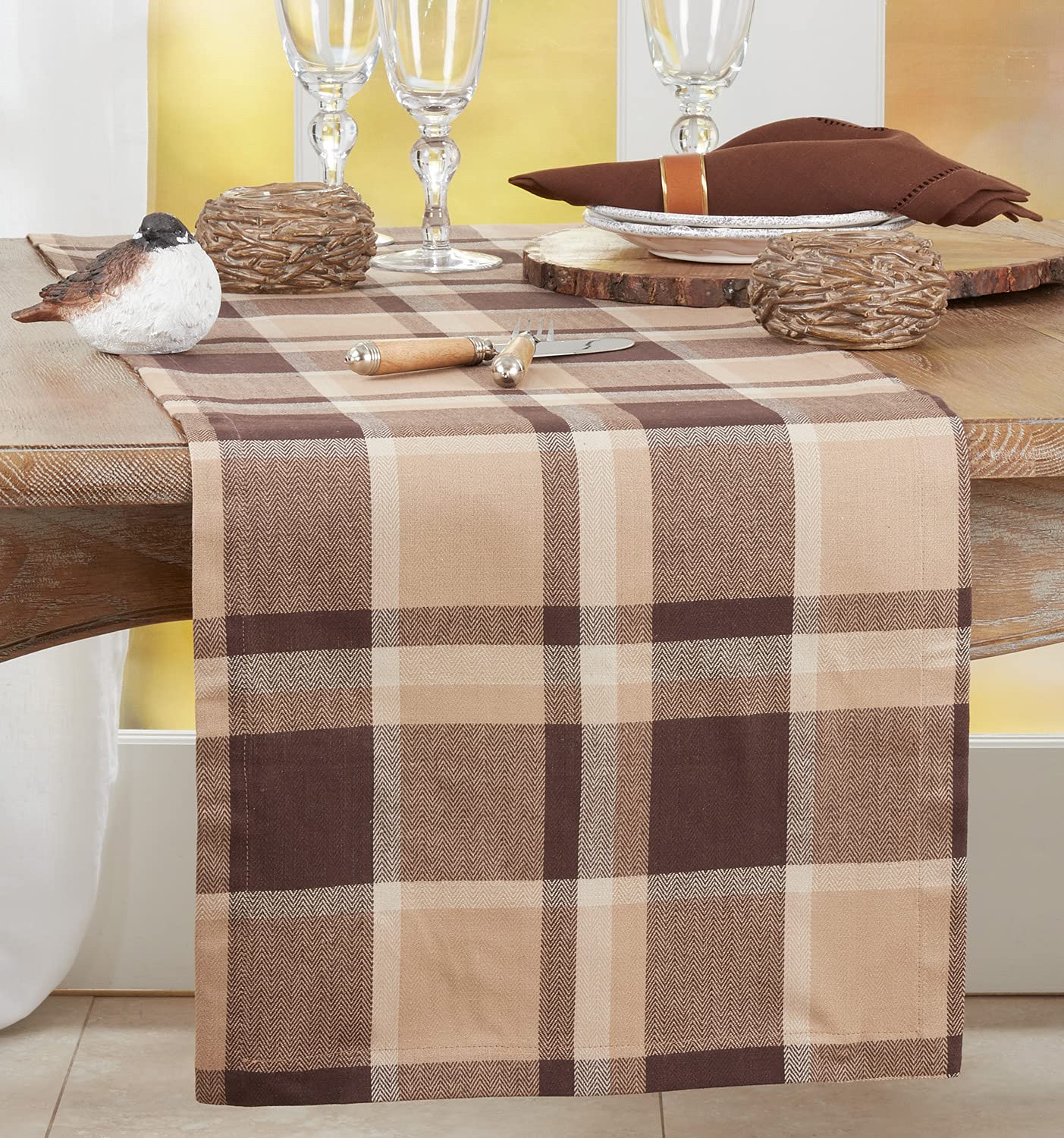 Fennco Styles Classic Plaid Design 100% Cotton Placemats 14" W x 20" L, Set of 4 - Brown Table Mats for Dining Table, Banquets, Holiday Season, Christmas and Special Occasion