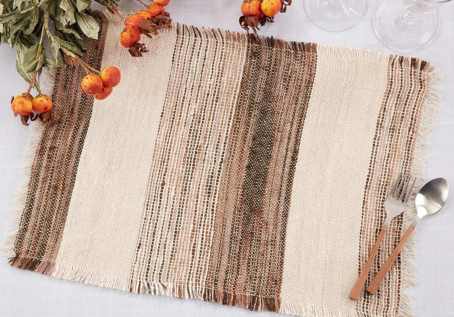 Fennco Styles Classic Striped Fringe Cotton Table Runner 16" W x 72" L – Grey Farmhouse Table Cover for Home Décor, Dining Table, Banquets, Everyday Use and Special Events