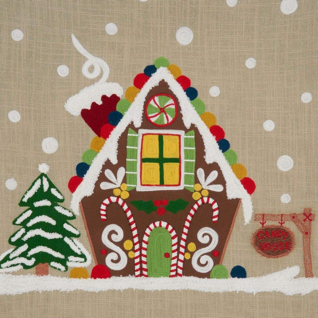 Fennco Styles Holiday Gingerbread House Cotton Table Runner 16" W x 72" L - Natural Festive Table Cover for Christmas Décor, Dining Table, Banquet, Family Gathering and Special Occasion