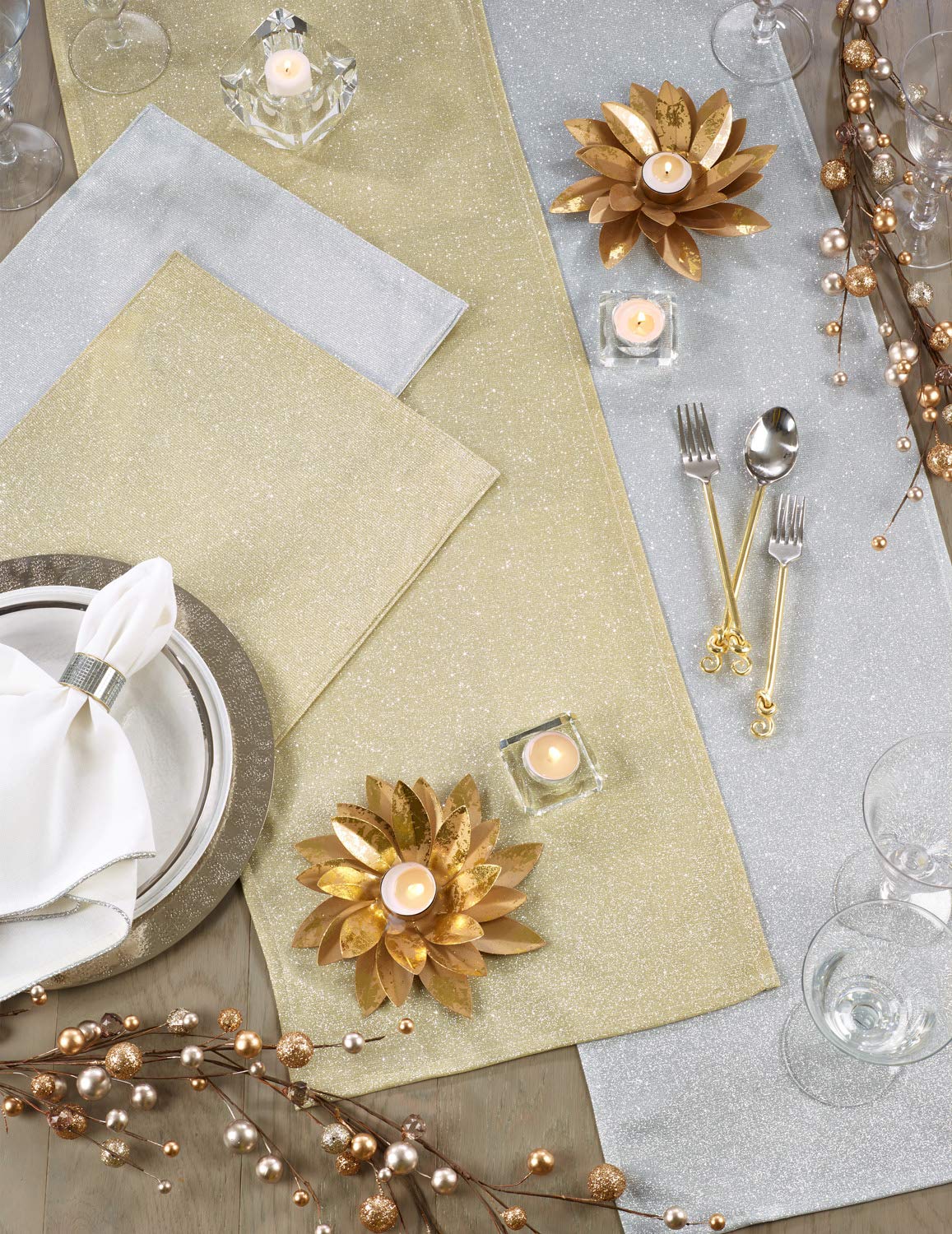 Fennco Styles Contemporary Shimmering Design Table Runner 14 x 72 Inch - Gold Table Cover for Holiday, Home Décor, Banquets, Family Gathering and Special Events