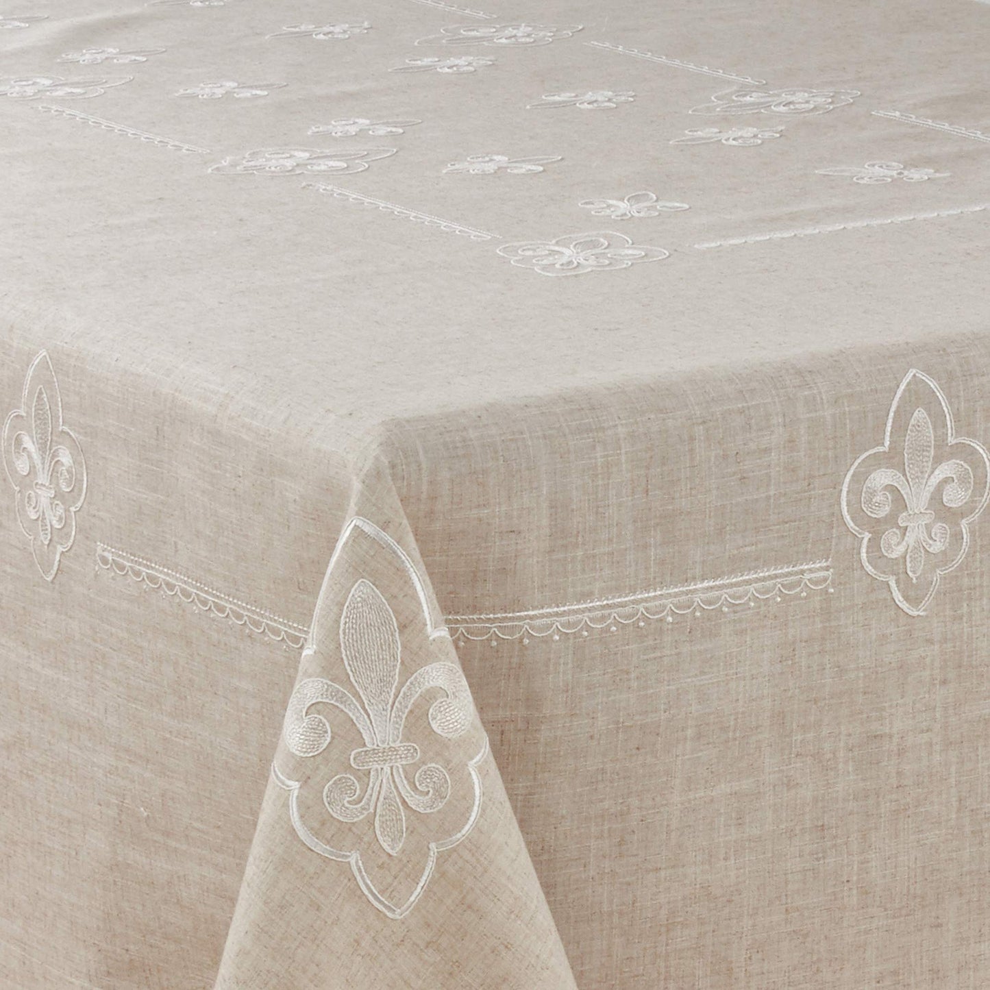 Fennco Styles Fabia Collection Elegant Embroidered Fleur de Lis Linen Table Linens – Table Linens for Dinner Party, Banquest, Special Events and Home Décor