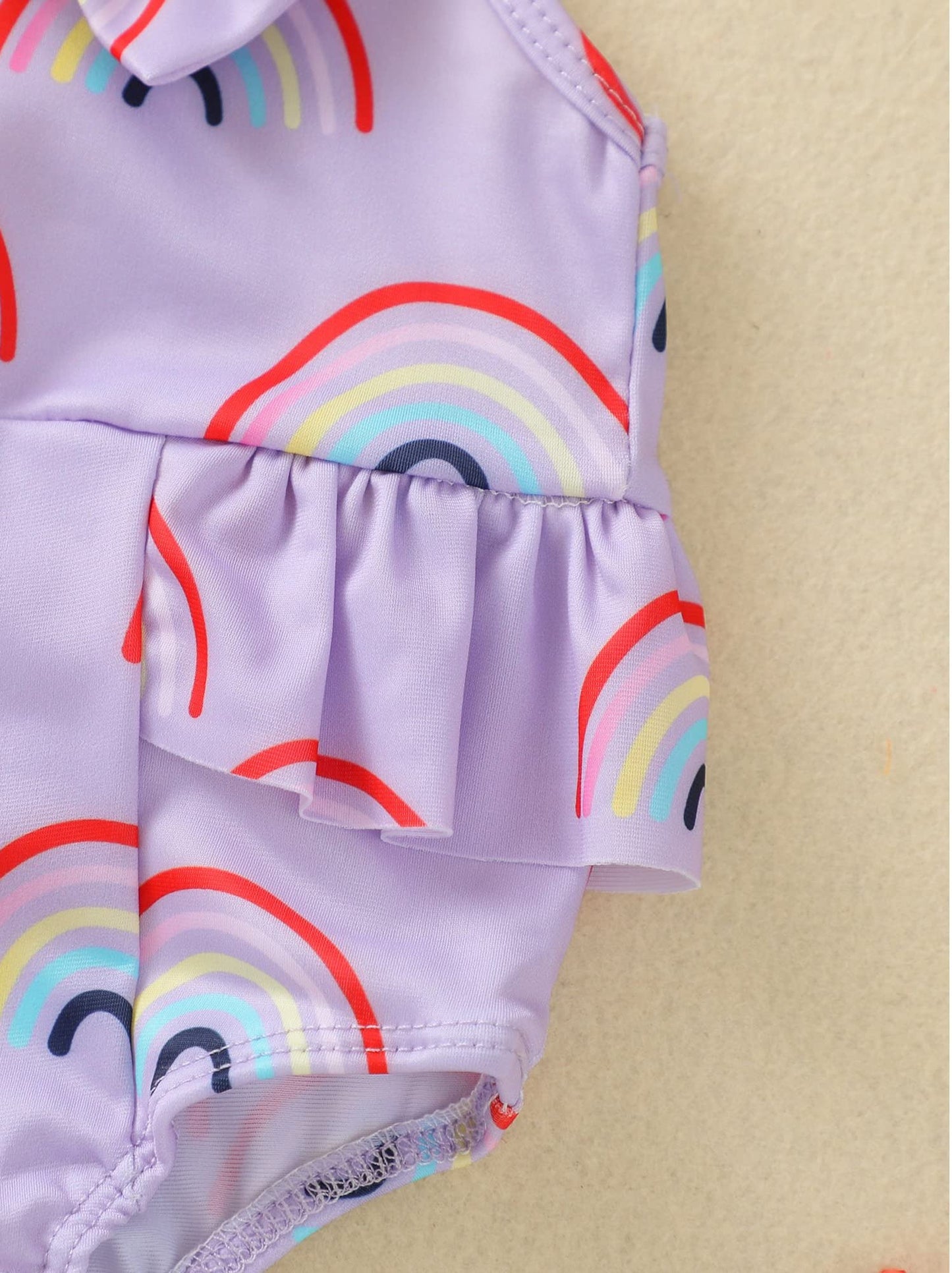 stylesilove Baby Toddler Girls Rainbow Print One-Piece Swimsuit Ruffle Crisscross Back Bathing Suit Beach Swimwear