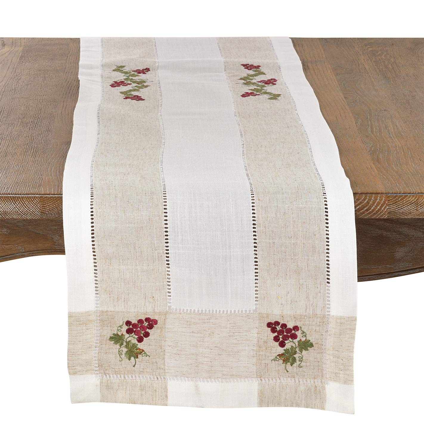 Fennco Styles Hommage Brodé Collection Cottage Lemon Embroidery Border Hemstitch Table Runner 15 x 70 Inch – Ivory Table Cover for Wedding, Banquet, Tea Party and Home Décor
