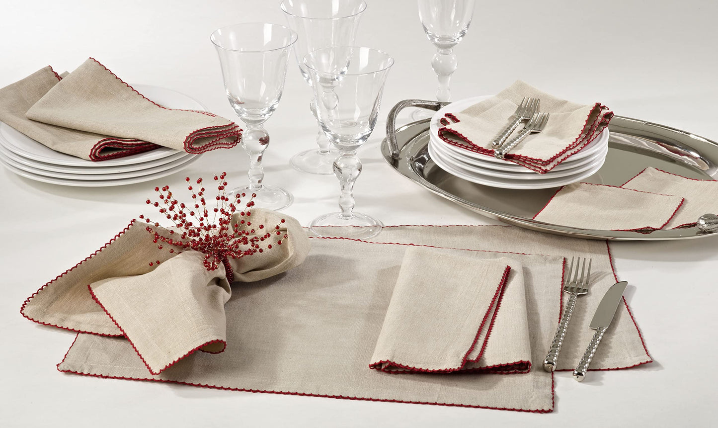 Fennco Styles Cameron Scalloped Design Cotton Napkins Table Placemats