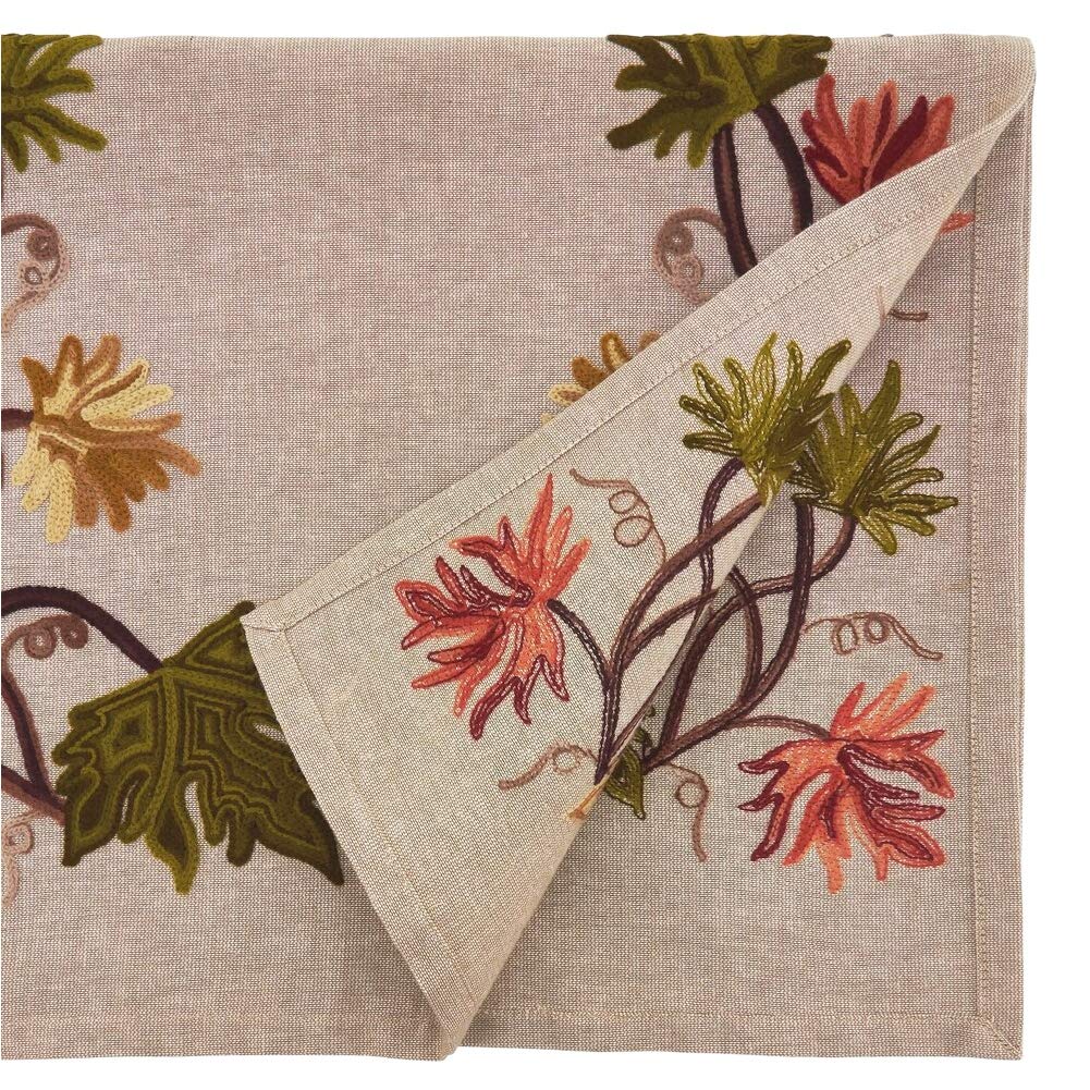 Fennco Styles Fall Leaf Embroidery 100% Cotton Table Runner 16 x 72 Inch – Natural Table Cover for Home Décor, Dining Table, Banquets, Holidays and Special Events