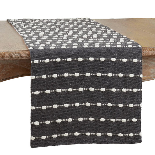 Fennco Styles Textured Woven Striped Table Runner 16" W x 72" L – Black Table Cover for Banquets, Dinner Parties, Special Events and Home Décor