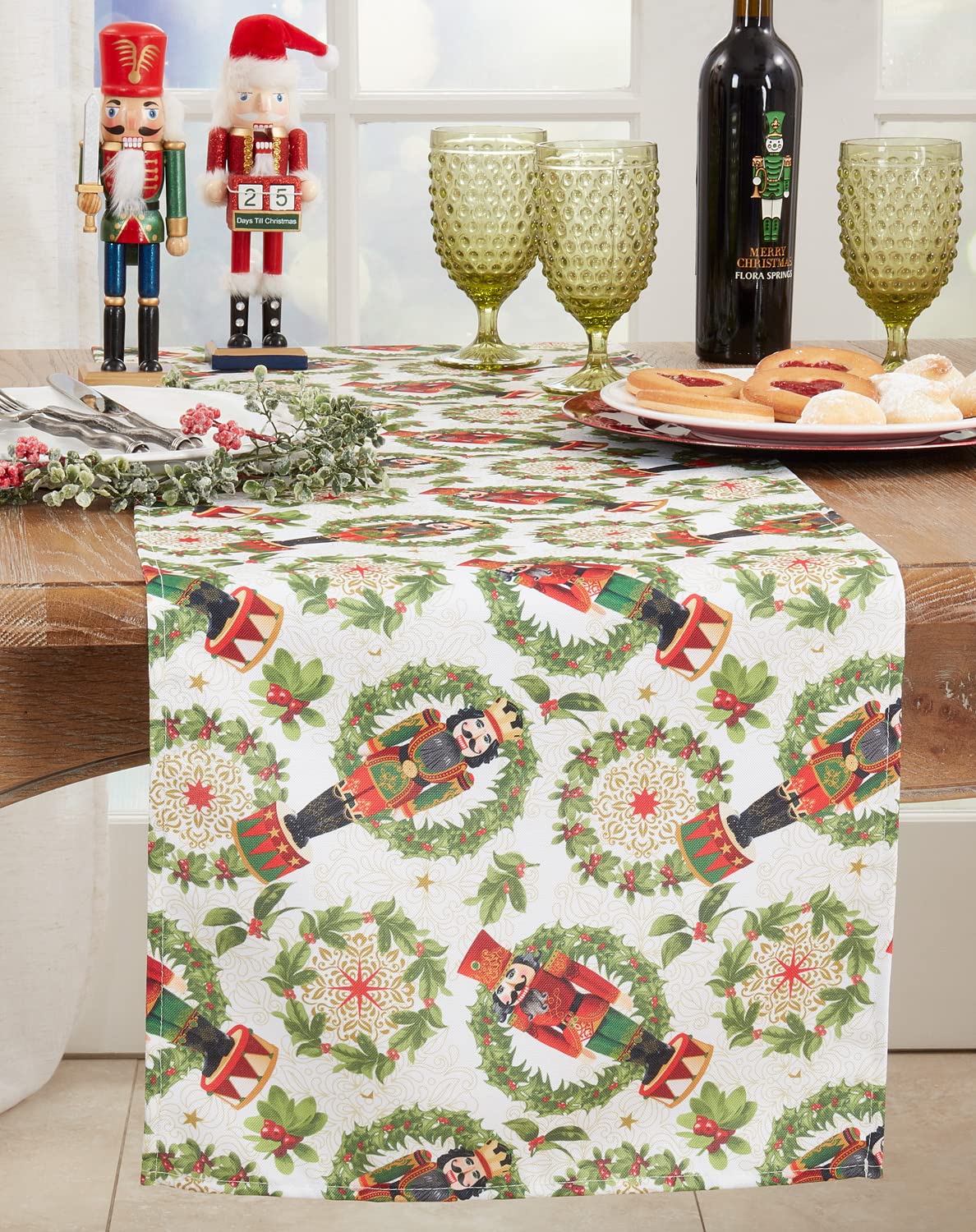 Fennco Styles Nutcracker Holiday Table Runner 16" W X 70" L - Red & Green Festive Table Cover for Christmas Décor, Dining Room, Banquet, Family Gathering and Special Events