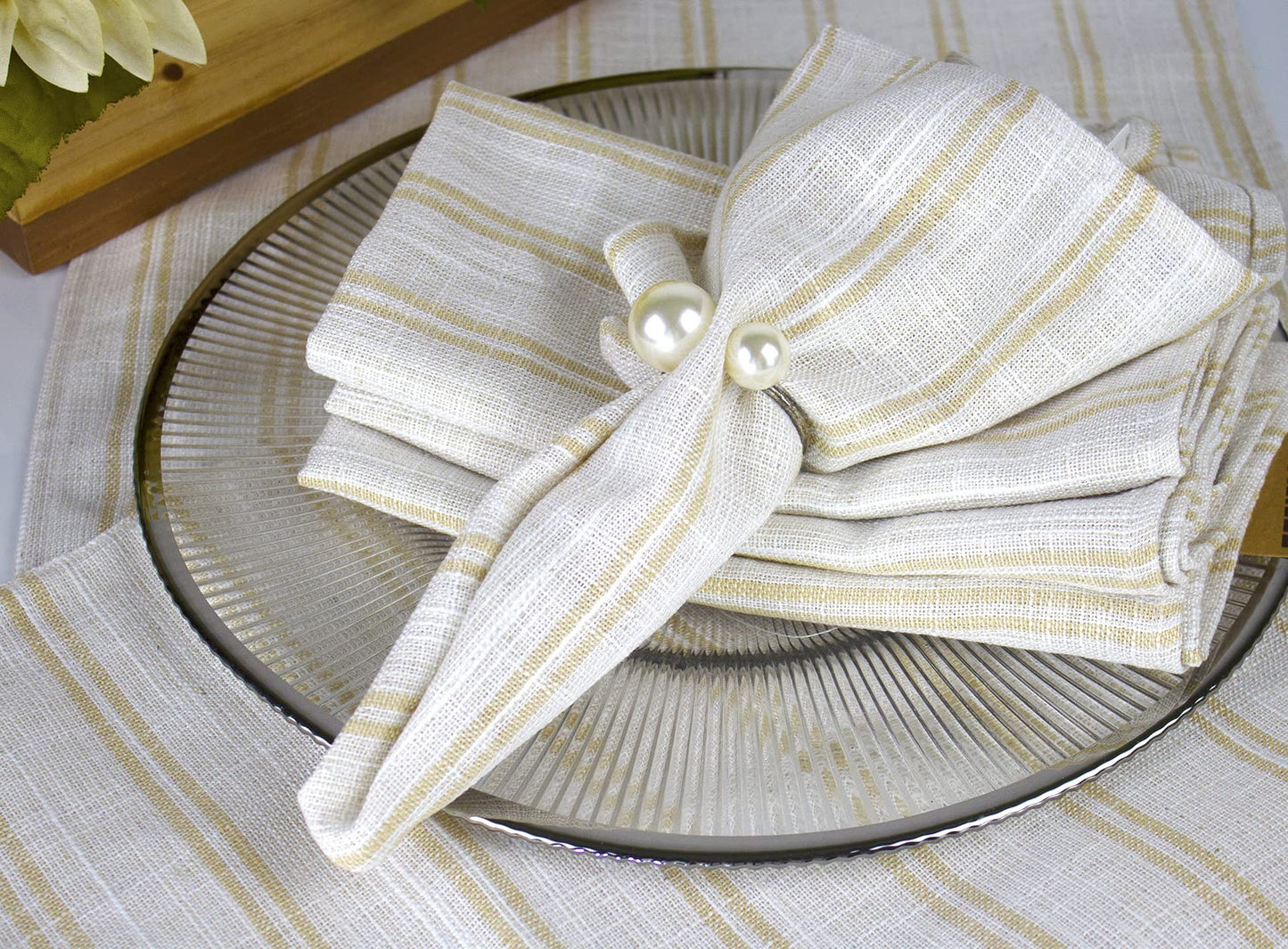 Fennco Styles Modern Striped Linen Blend Table Runner 16" W x 54" L - Beige Woven Table Cover for Home Décor, Dining Table, Banquets, Family Gathering and Special Events