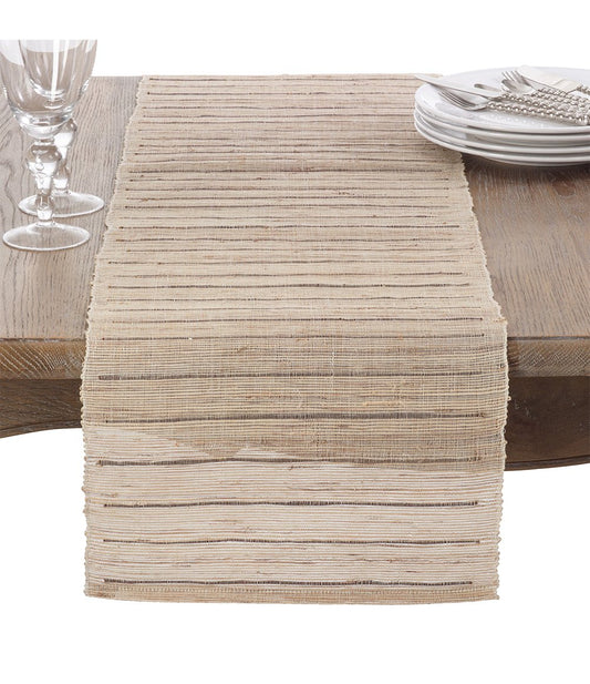 Fennco Styles Woven Nubby Natural Ramie Rustic 14 x 72 Inch Table Runner - Nubby Stripe Table Runner for Home Everyday Use, Kitchen, Banquets and Special Occasion Décor