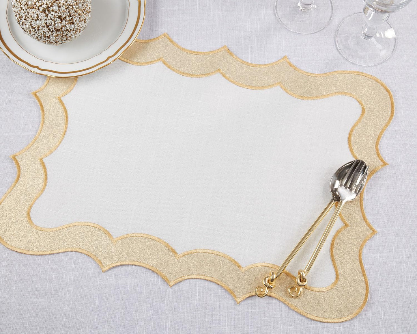 Fennco Styles Shimmering Scallop Border Table Runner 16" W x 72" L - Gold Elegant Table Cover for Home Décor, Everyday Use, Christmas, and Weddings