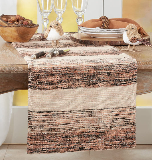 Fennco Styles Woven Striped Color Block Table Runner 16" W x 72" L - Brown Textured Table Cover for Home Décor, Dining Table, Banquets, Family Gathering and Special Events