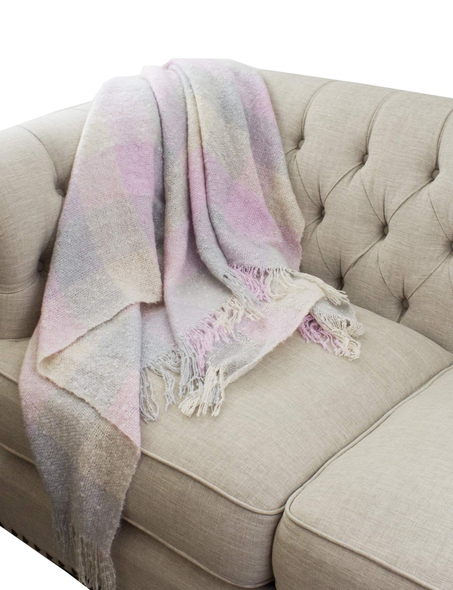 Fennco Styles Cozy Faux Mohair Plaid Fringed Soft Warm Throw Blanket, 50" x 60"