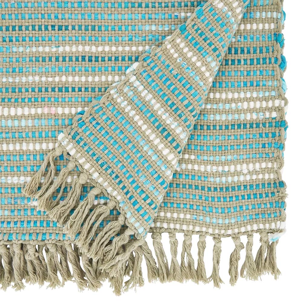 Fennco Styles Woven Stripe Fringe Cotton Table Runner 16" W x 72" L - Blue Rectangular Table Cover for Home Décor, Dining Table, Banquets, Family Gathering and Special Events