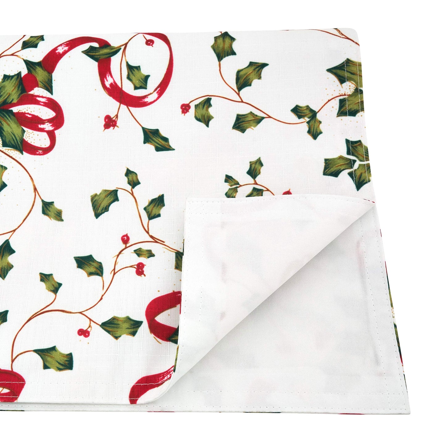 Fennco Styles Holiday Holly Collection Classic Holly Berry with Ribbon Printed Table Linens – Multicolor Table Linens for Christmas Dinner, Family Gathering, Special Events and Home Décor