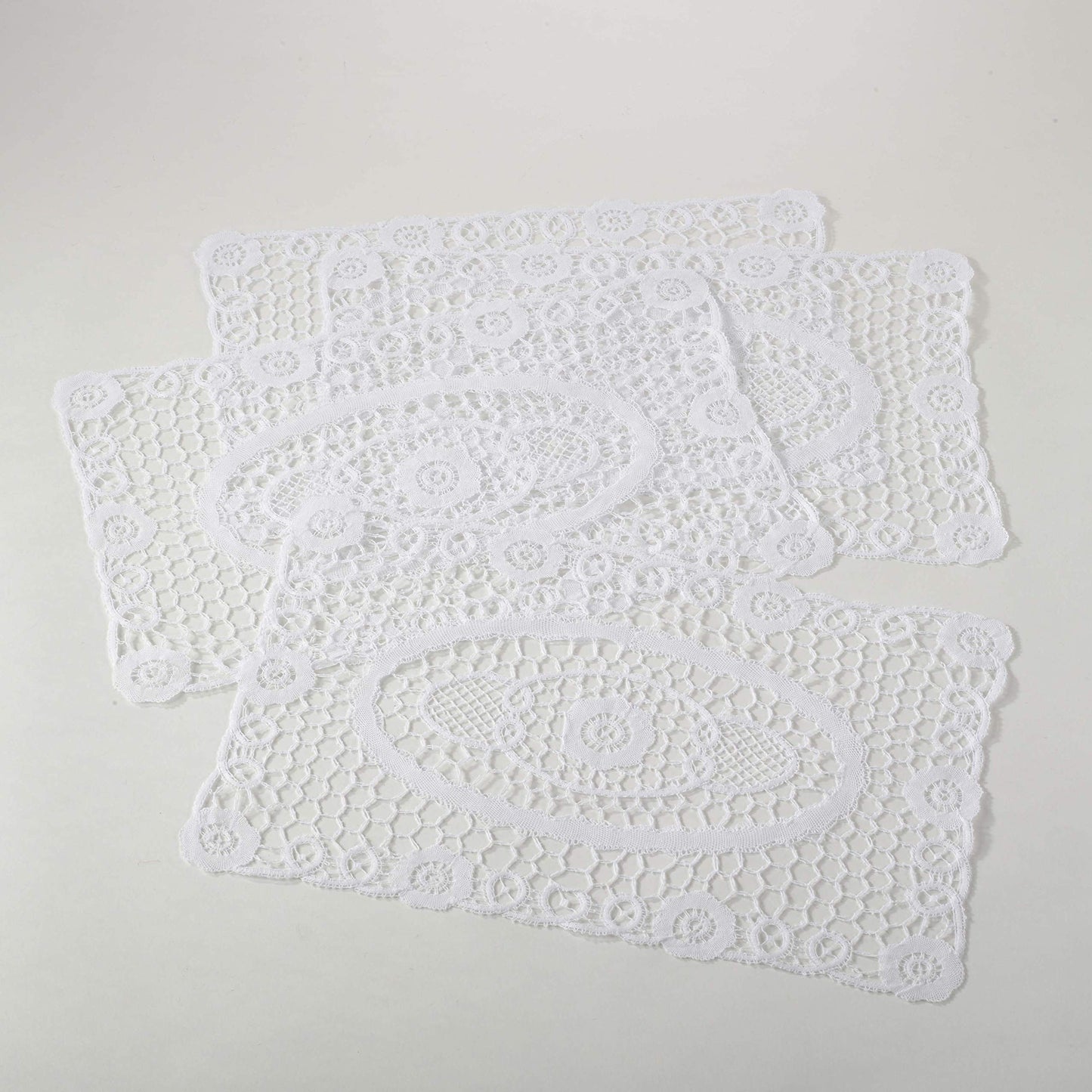 Fennco Styles Crochet Delicate Lace Oblong Traycloths Placemat - Set of 4