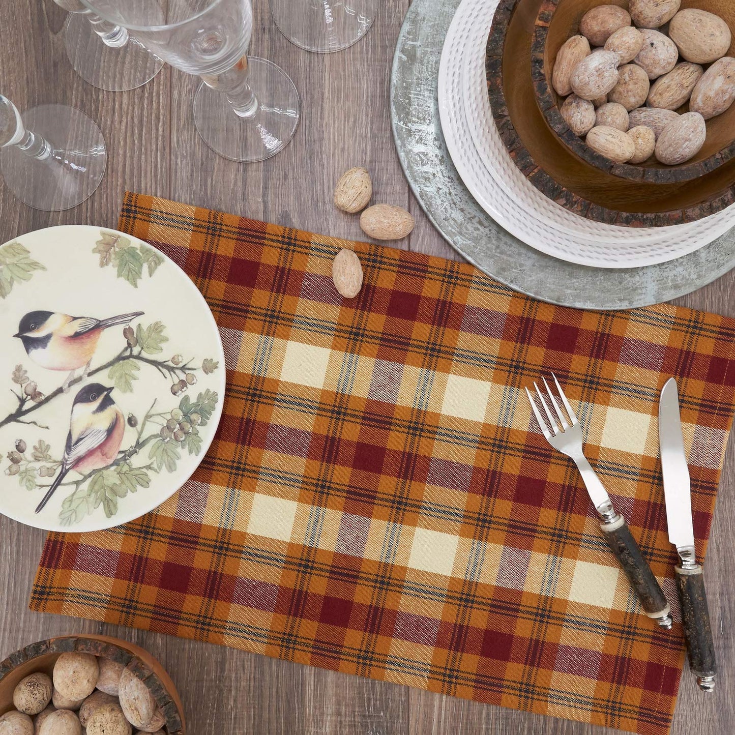 Fennco Styles Harvest Plaid Design 100% Cotton Table Runner 13" W x 72" L - Autumn Rust Table Cover for Home, Dining Table Decor, Banquet, Thanksgiving and Special Event