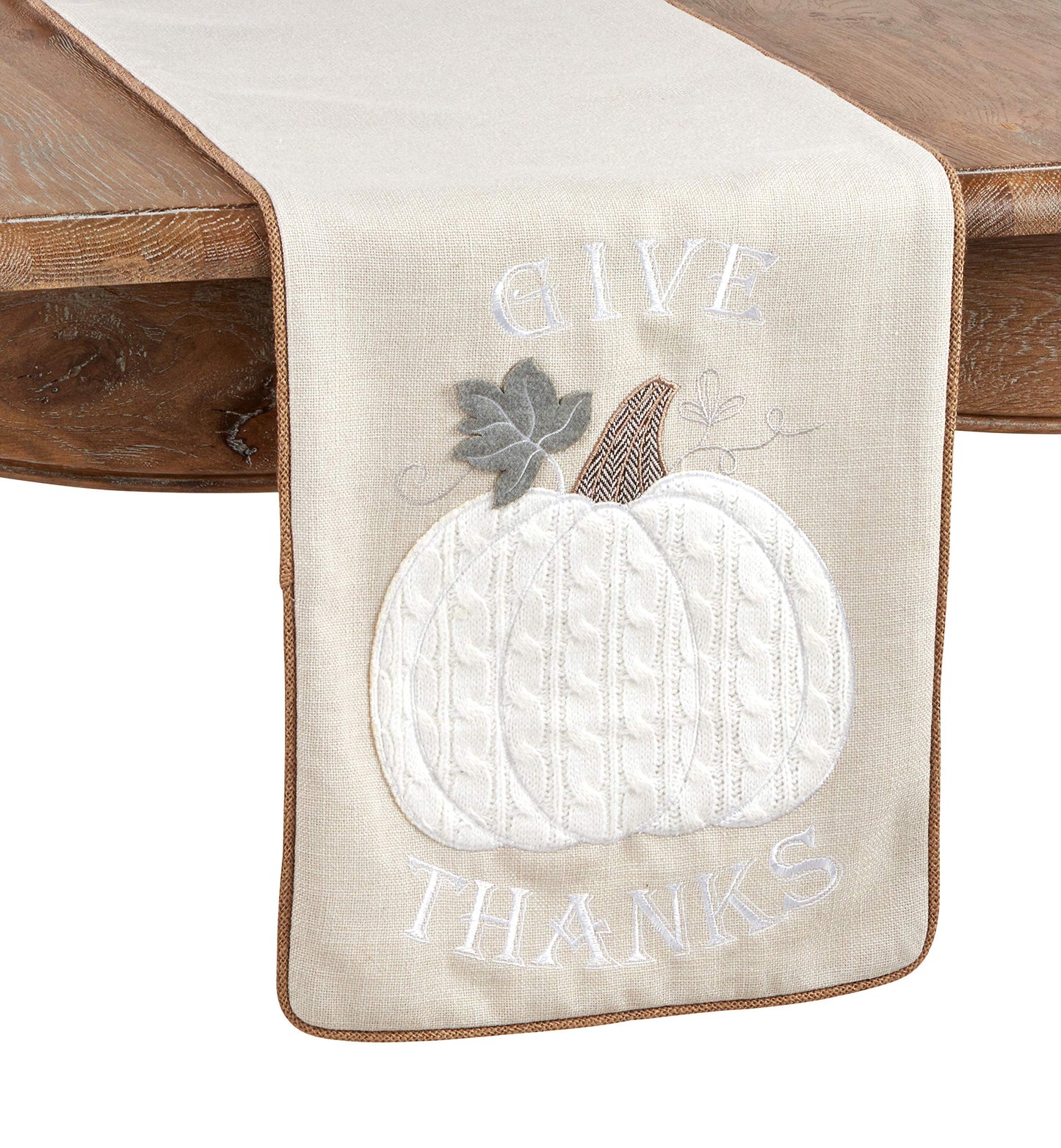 Fennco Styles Fall Season Appliqué Knit Harvest Pumpkin Jute Embroidered 16 x 72 Inch – Natural Table Runner for Thanksgiving Dinner, Family Gathering, Special Events and Home Décor