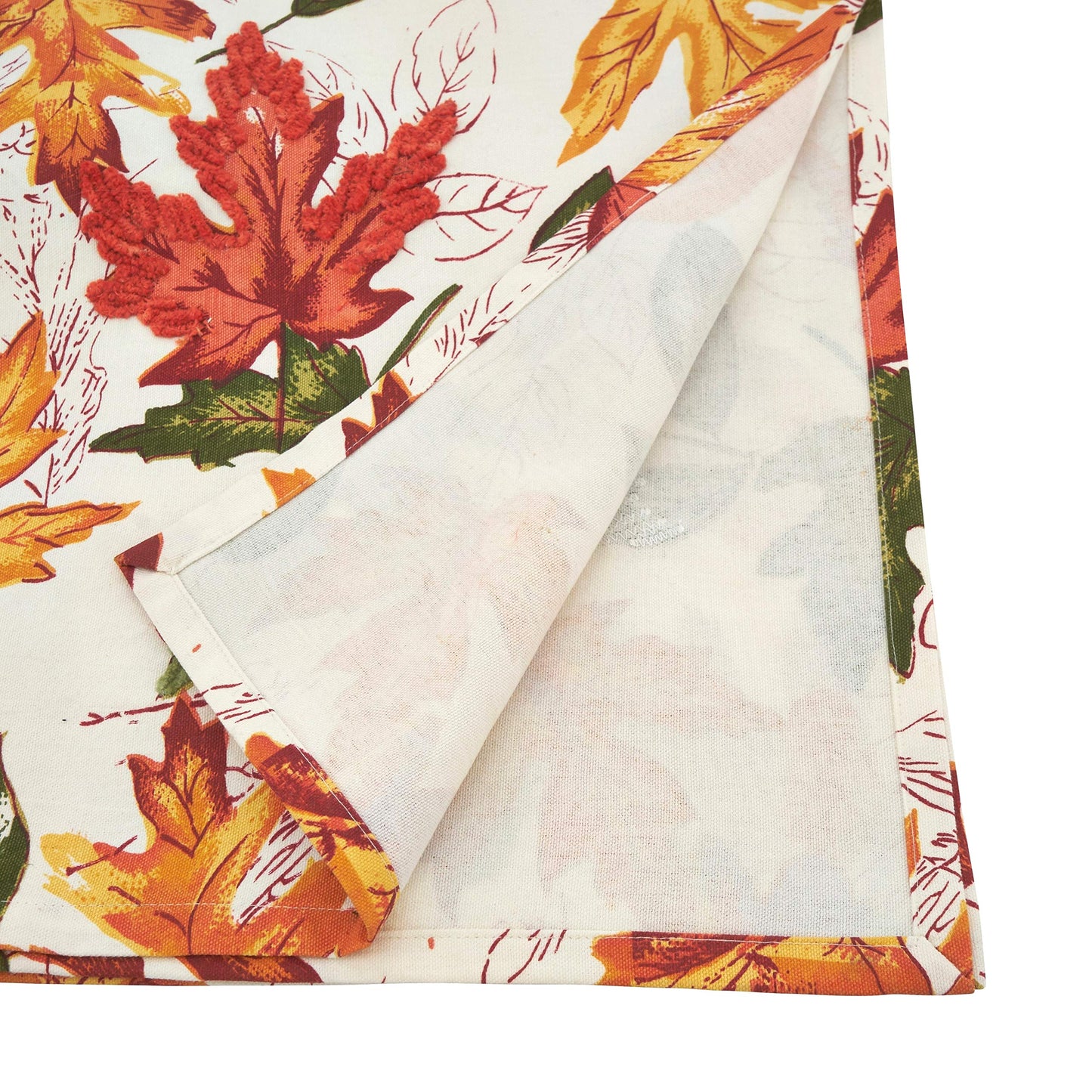 Fennco Styles Warm Embroidered Autumn Leaves Cotton Tablecloth - Multicolored Holiday Table Cover for Thanksgiving, Banquets, Family Gathering and Special Occasion