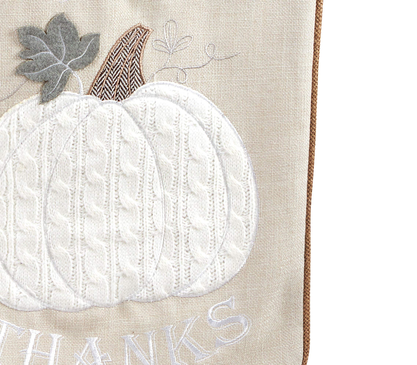 Fennco Styles Fall Season Appliqué Knit Harvest Pumpkin Jute Embroidered 16 x 72 Inch – Natural Table Runner for Thanksgiving Dinner, Family Gathering, Special Events and Home Décor