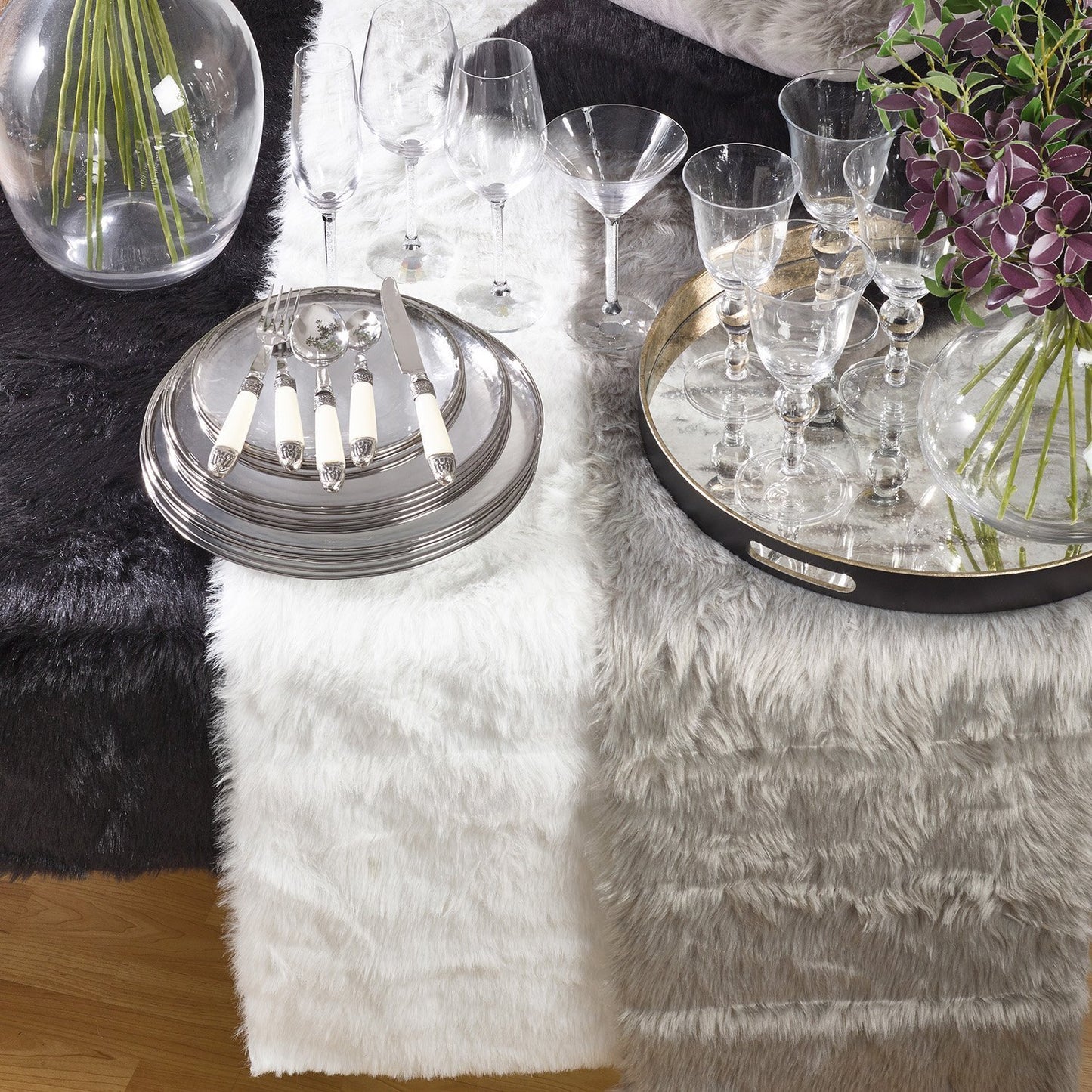 Fennco Styles Juneau Faux Fur Table Runner - Solid Color Soft Plush Table Cover for Home, Dining Room, Banquets, Holiday and Special Occasion