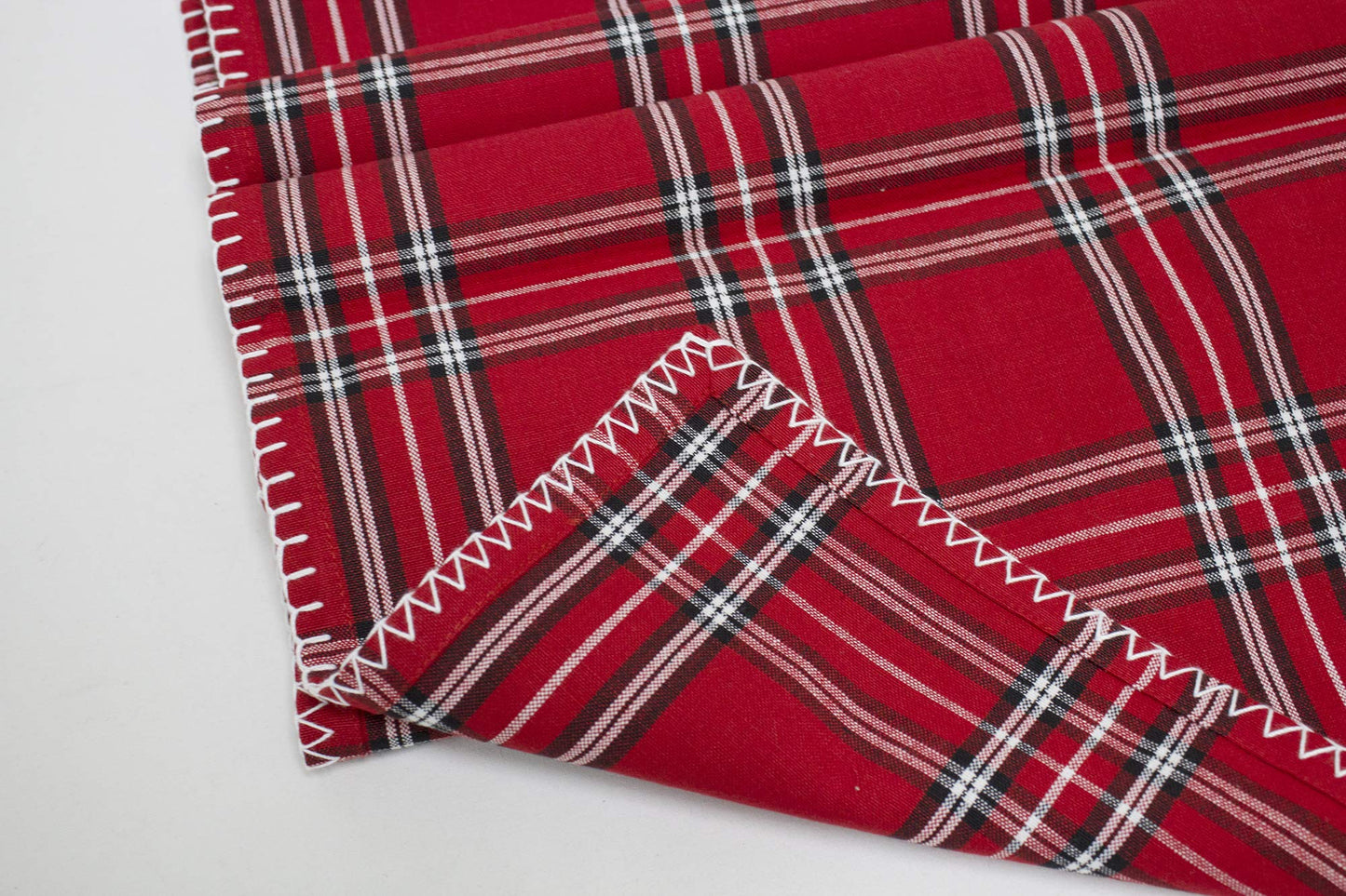 Fennco Styles Contemporary Plaid Whip Stitched Flange 100% Pure Cotton Table Linens – Red Table Linens for Christmas Banquets, Family Gathering, Special Events and Home Décor