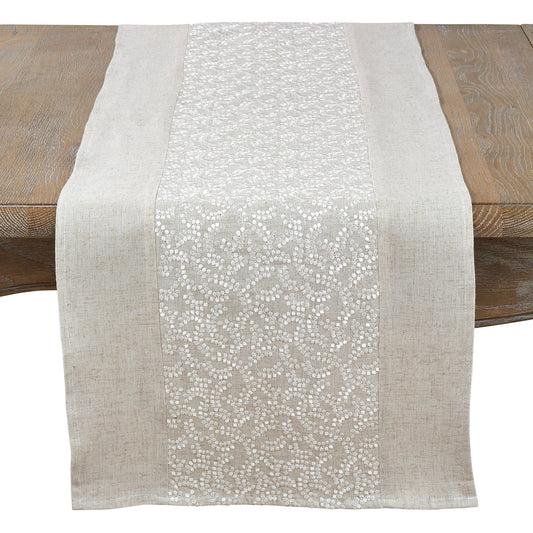 Fennco Styles Pretty Willows Embroidered Table Runner 16" W x 72" L - Natural Table Cover for Home Décor, Banquets, Family Gathering and Special Events