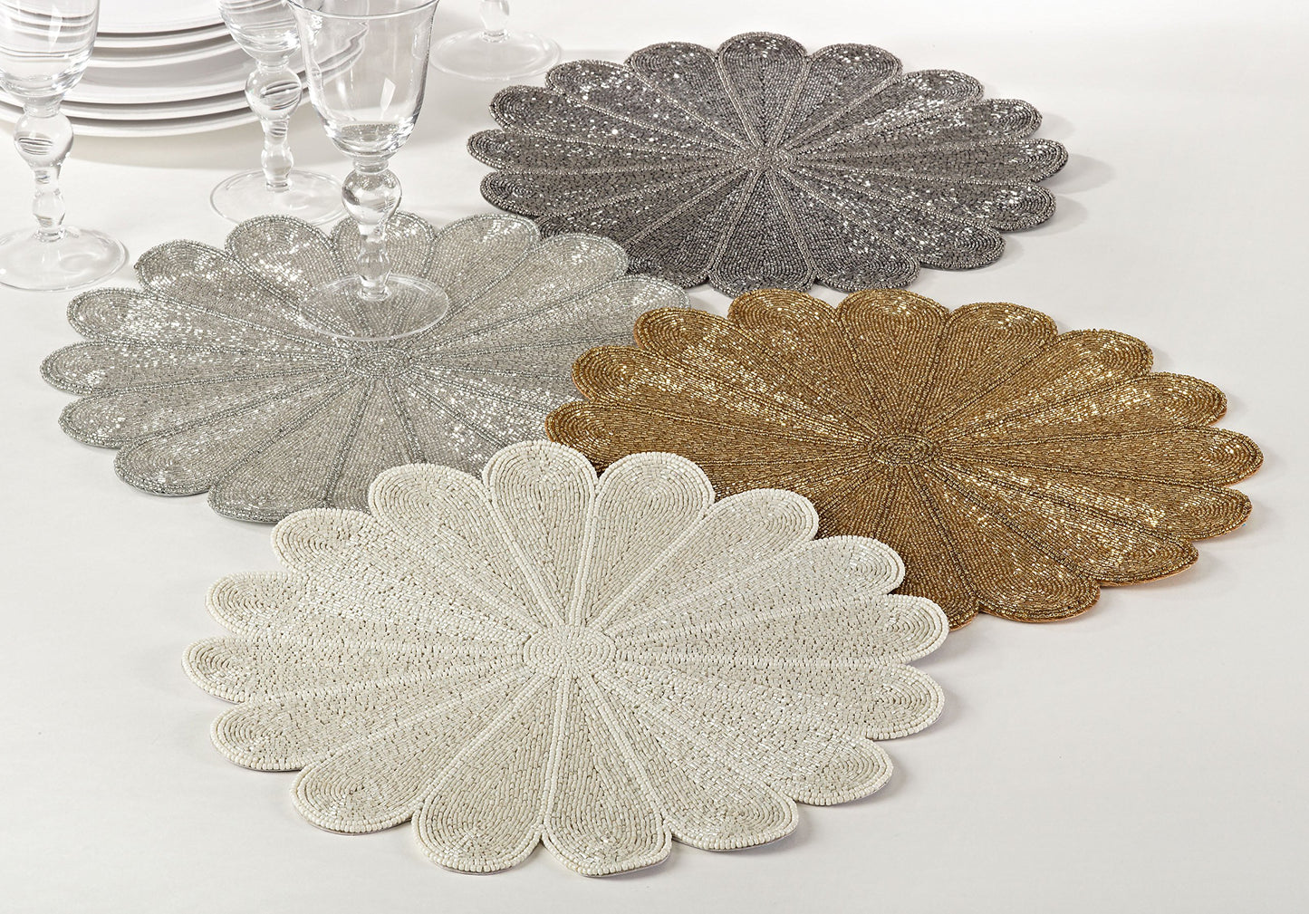Fennco Styles Flower Design Handmade Beaded 15-inch Round Placemat - 1-Piece